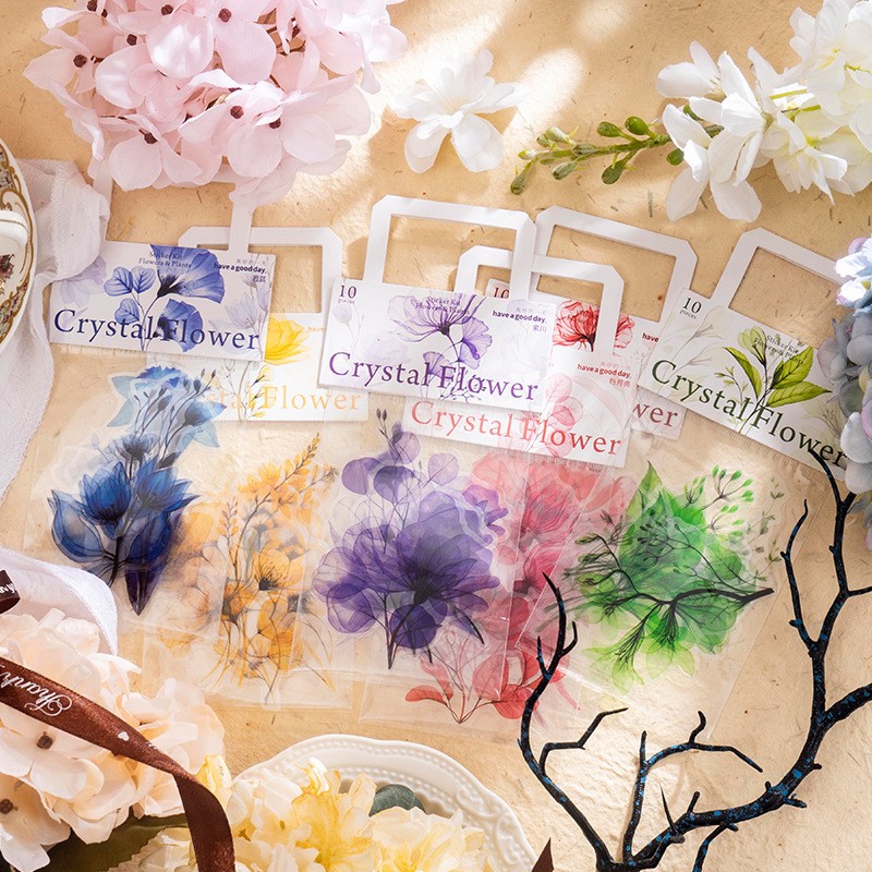 (10 Pcs) Scrapbooking Floral Pet Cyristal Sticker