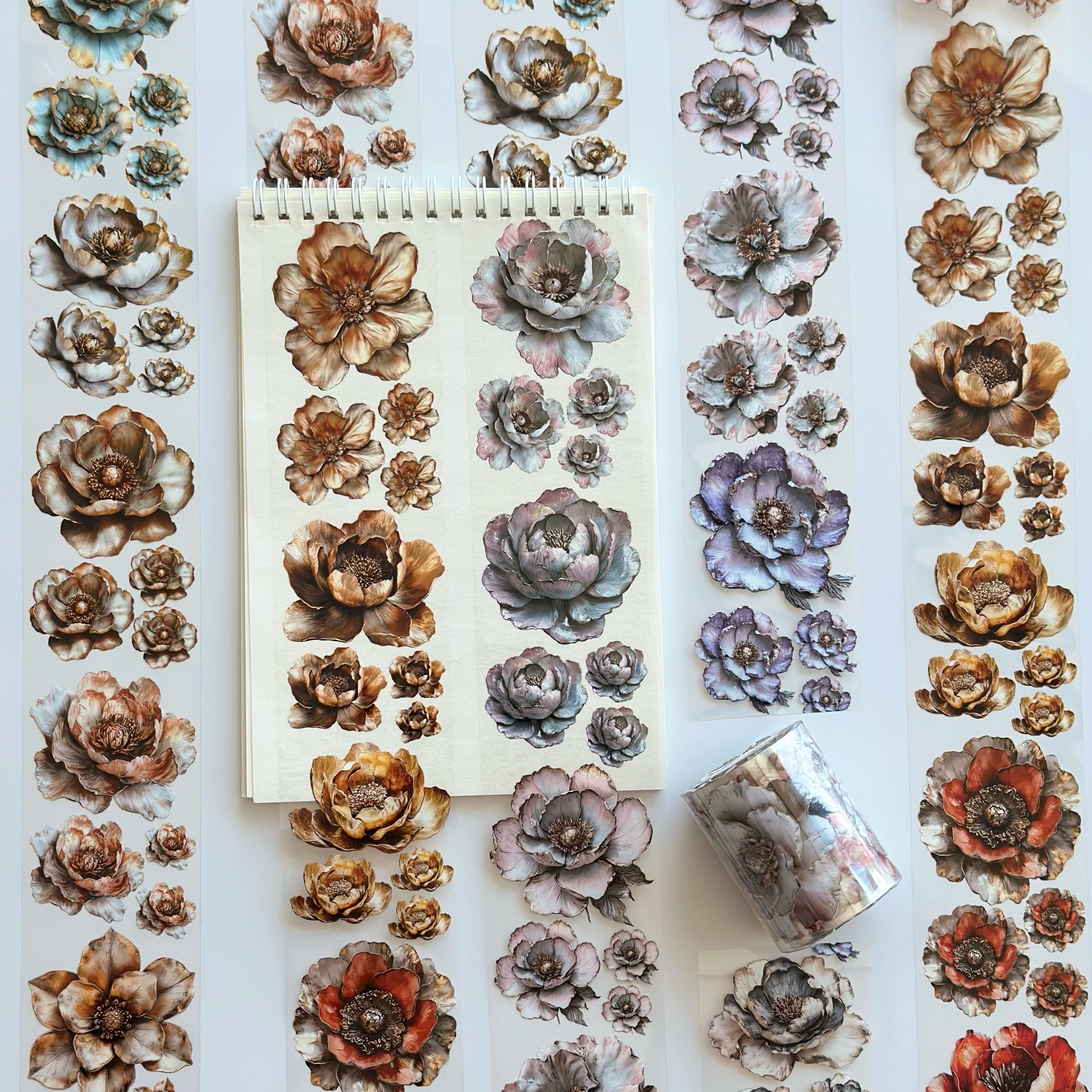 Melody of Flowers Oil PET Tape – Elegant Bloom Sticker Roll – 6cm Floral Scrapbook Tape – SRP134