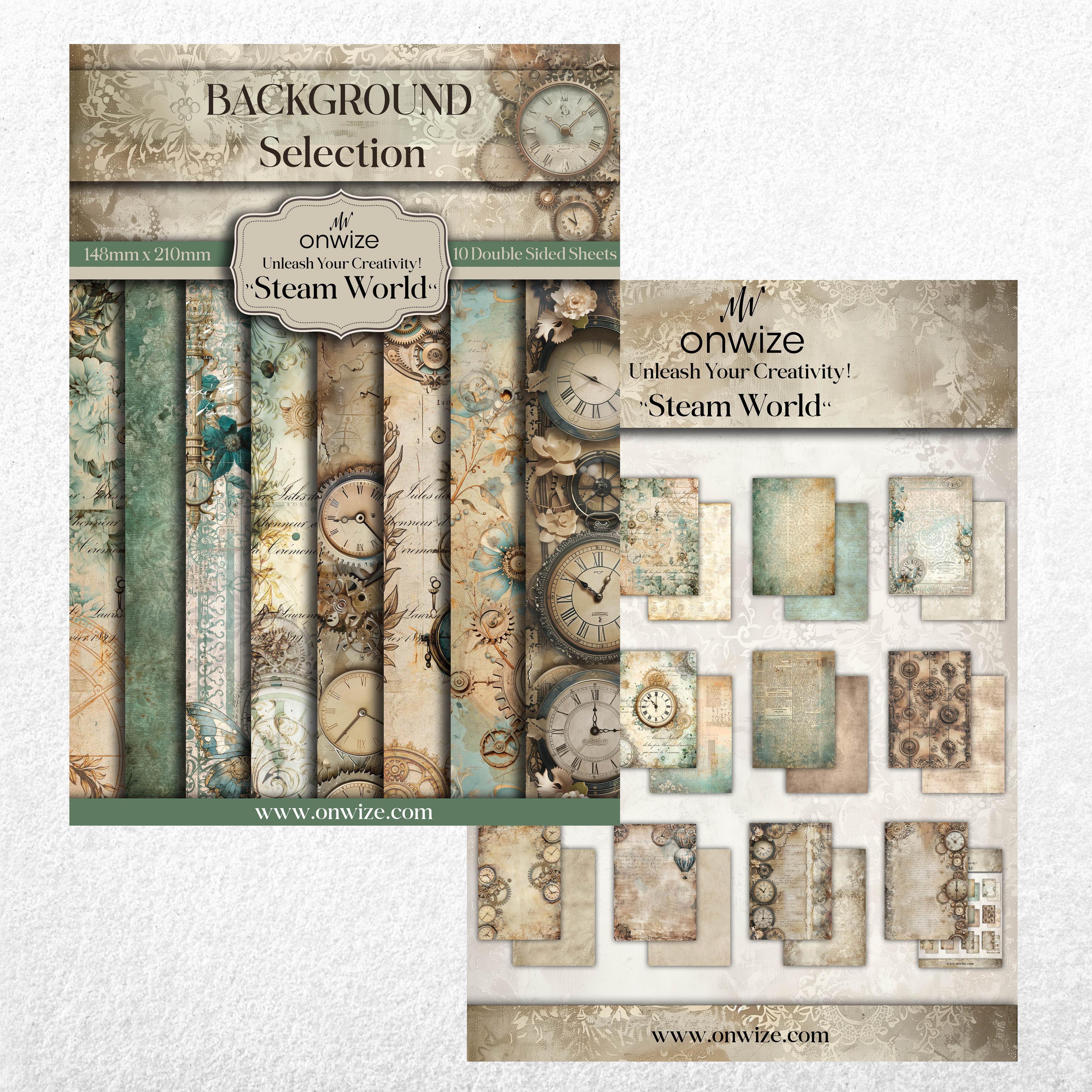 Scrapbooking 'Steamworld' 10 sheets 148x210mm (5"X8") Backgrounds Selection