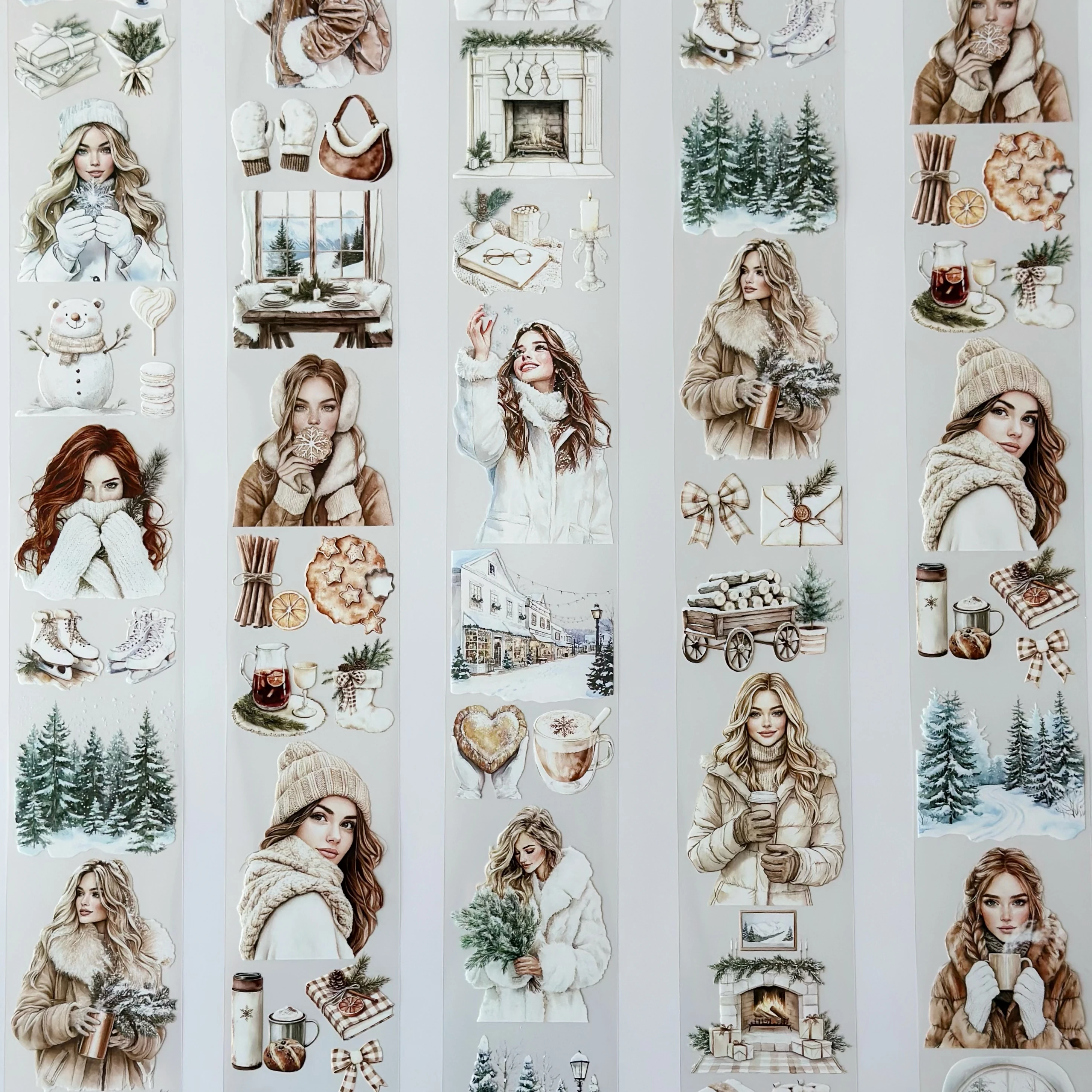 Winter Serenity Pet Tape – Cozy White Aesthetic, Winter Girl Art, Snowy Cottage Scene, Scandinavian Christmas Style, Tax Included – SRP166