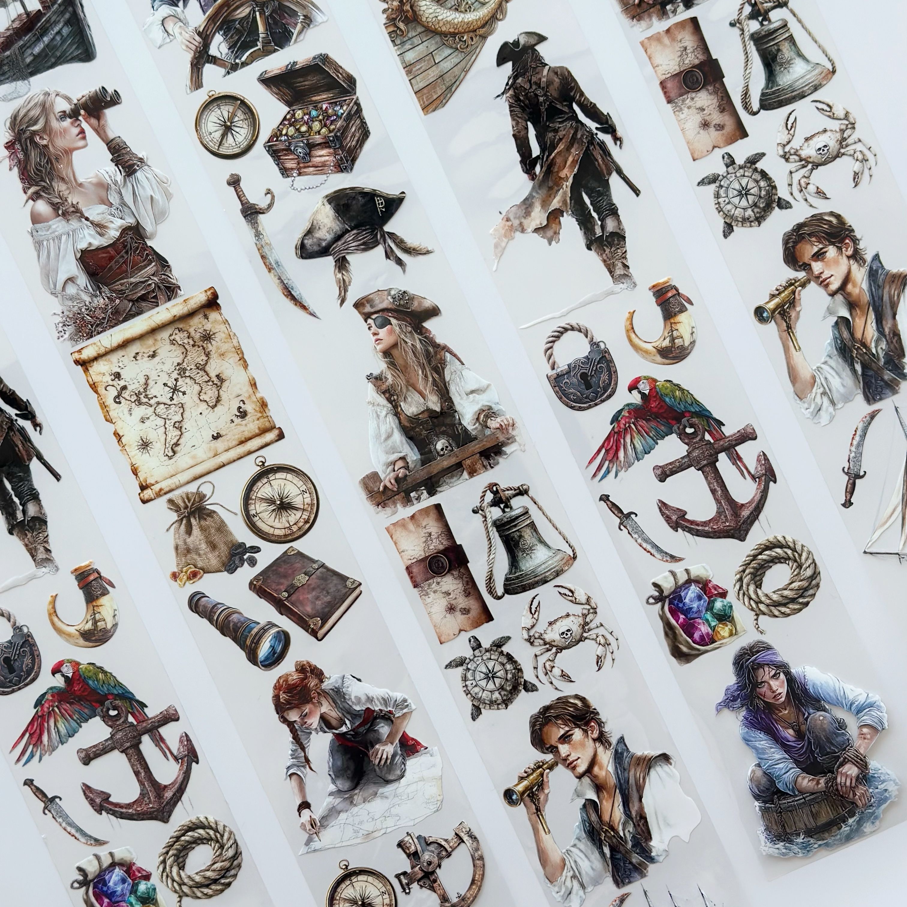 The Secret of the Treasure Pirate Oil Tape – 7cm Scrapbook PET Sticker Roll – Adventure Map & Characters – SRP129