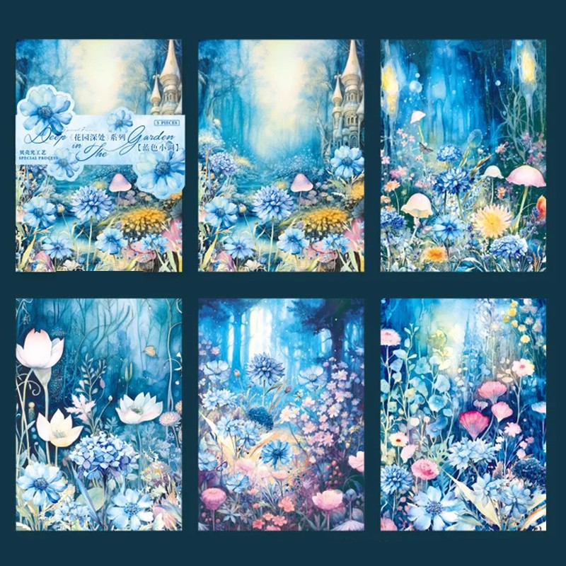 5 Pcs Scrapbook Magical Blue Flowers Page Sticker Set