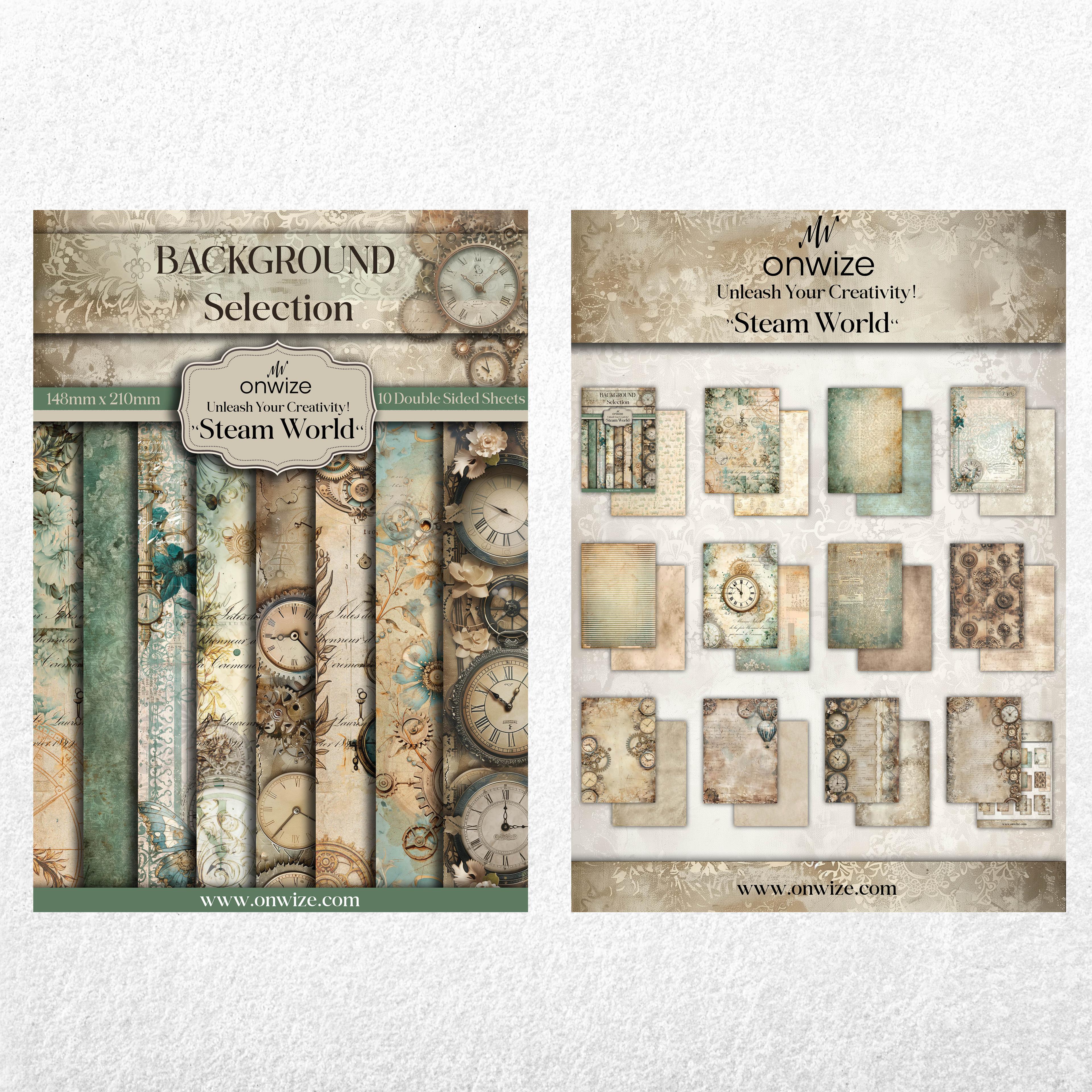 Scrapbooking 'Steamworld' 10 sheets 148x210mm (5"X8") Backgrounds Selection