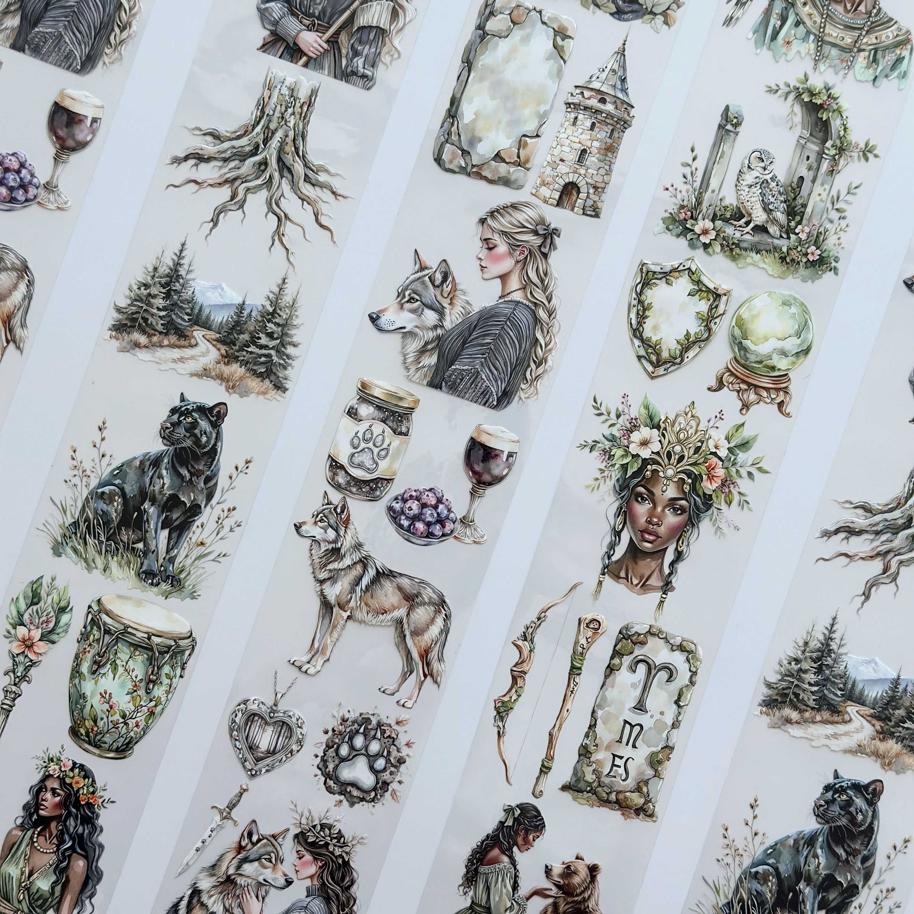 Magical Passage Oil PET Tape – Fantasy Woman & Wild Animal Scrapbook Roll – 7cm Mystic Forest – SRP136