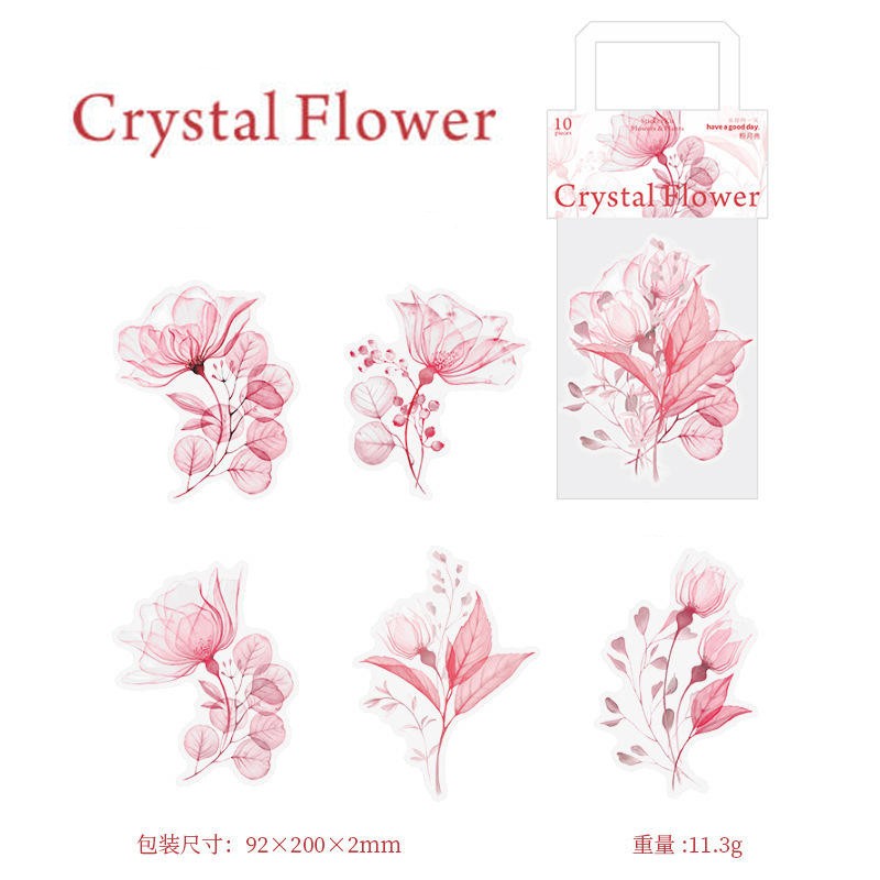 10 Parça Scrapbooking Floral Pet Cyristal Sticker