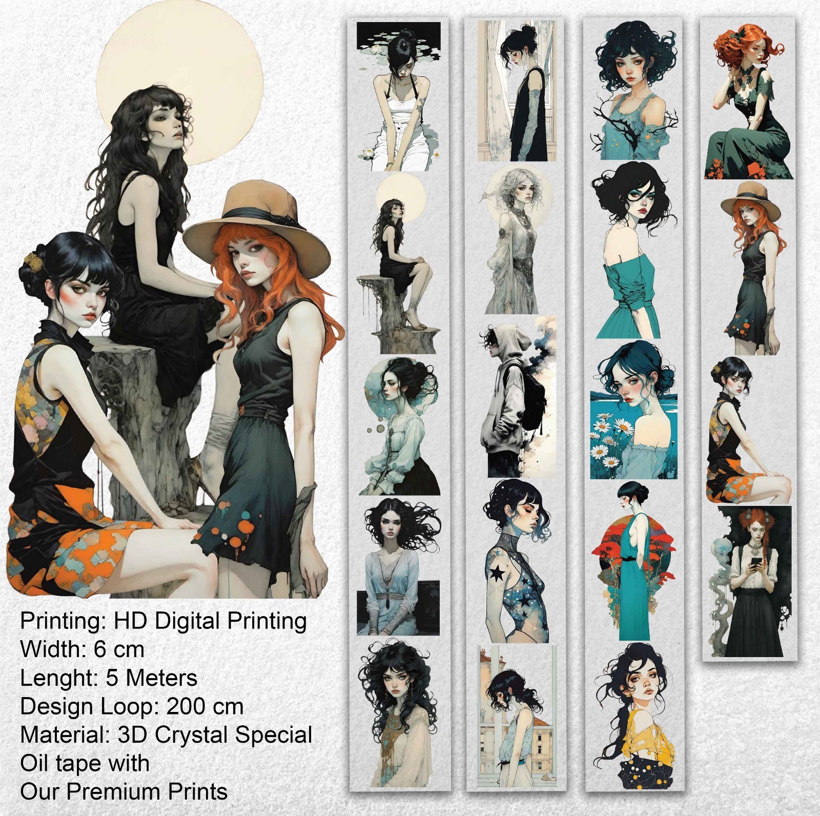 An Inner Secret Girl Oil Tape – Moody Aesthetic PET Sticker Roll – Journal Art Deco – SRP130