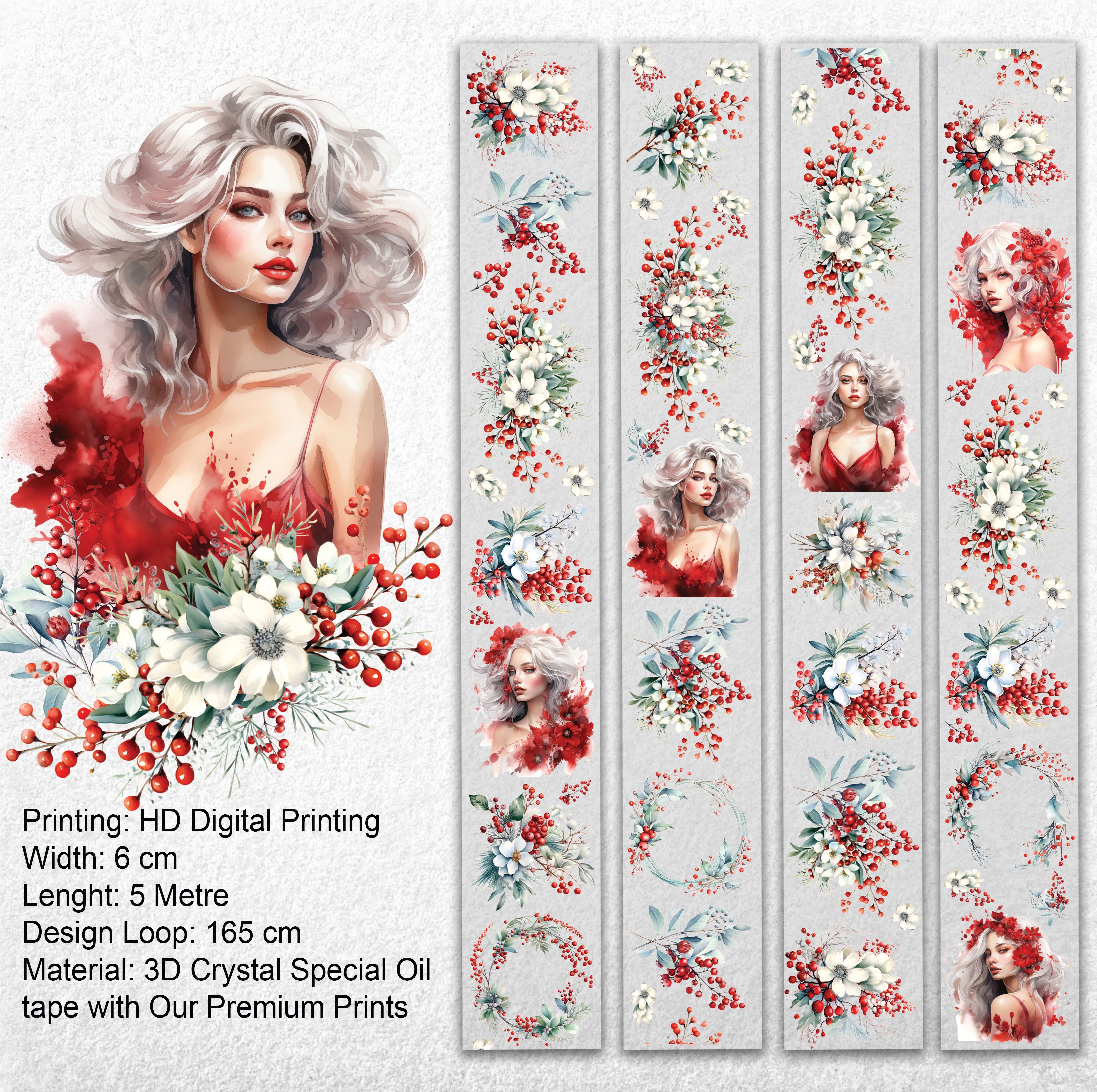 Scrapbook Frozen Red Beauty - 3D Crystal Oil Tape