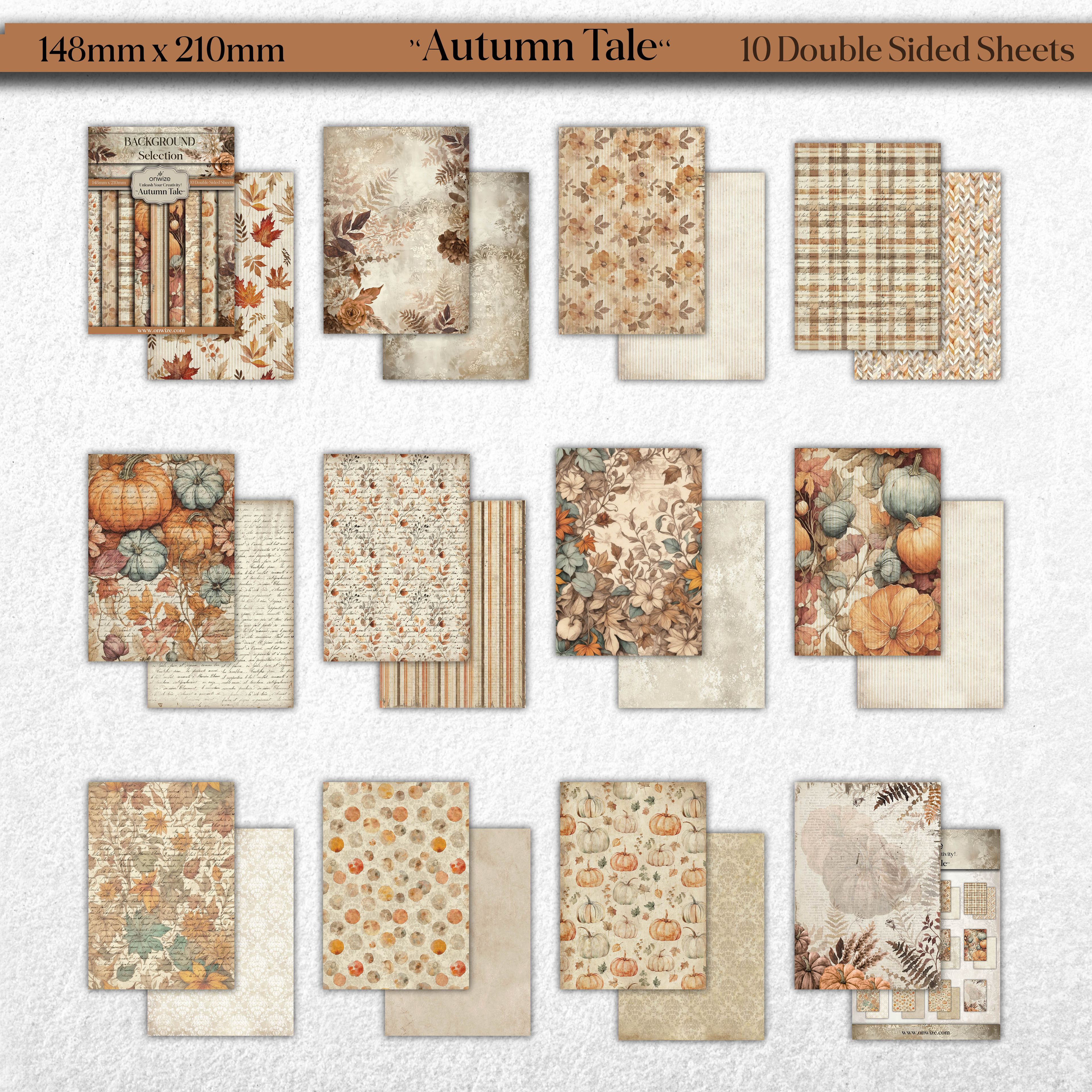 Scrapbooking 'Autumn Tale' 10 sheets 148x210mm (5"X8") 220 gsm Backgrounds Selection