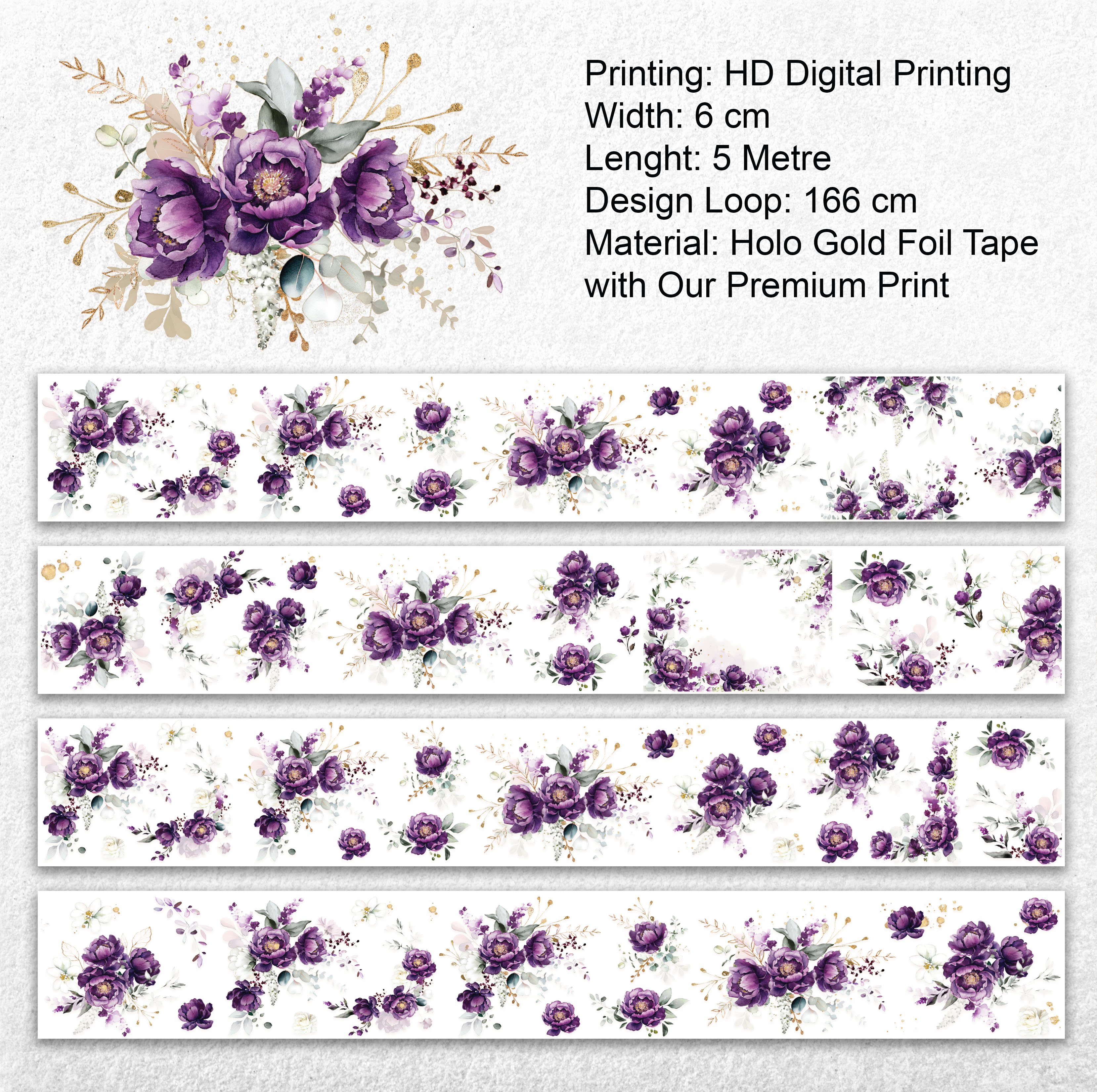 Scrapbook Royal Purple Flowers-3D Foil Pet Tape