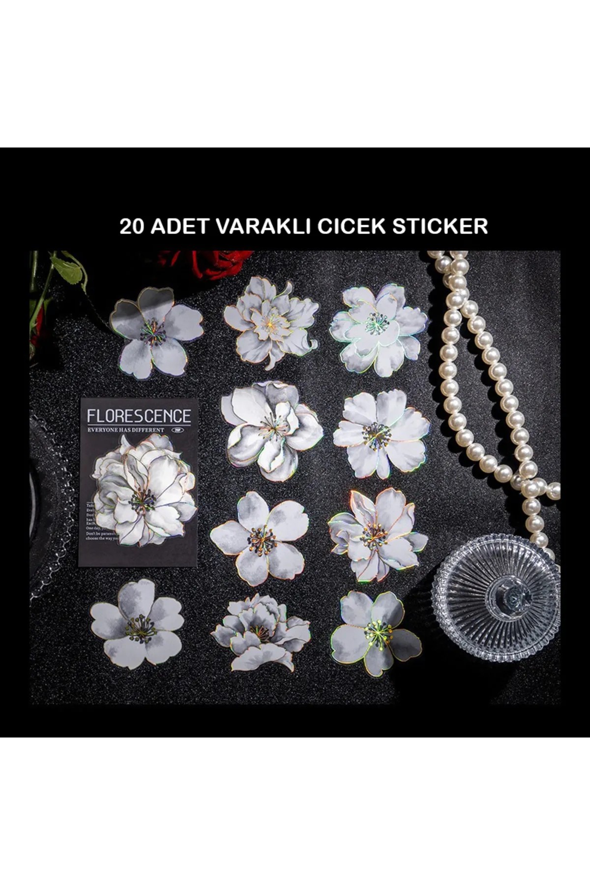 20 Adet Pet Çıkartma Scrapbooking Journal Flower Sticker Set - Scrapbook Çiçek Etiket (1 PAKET)