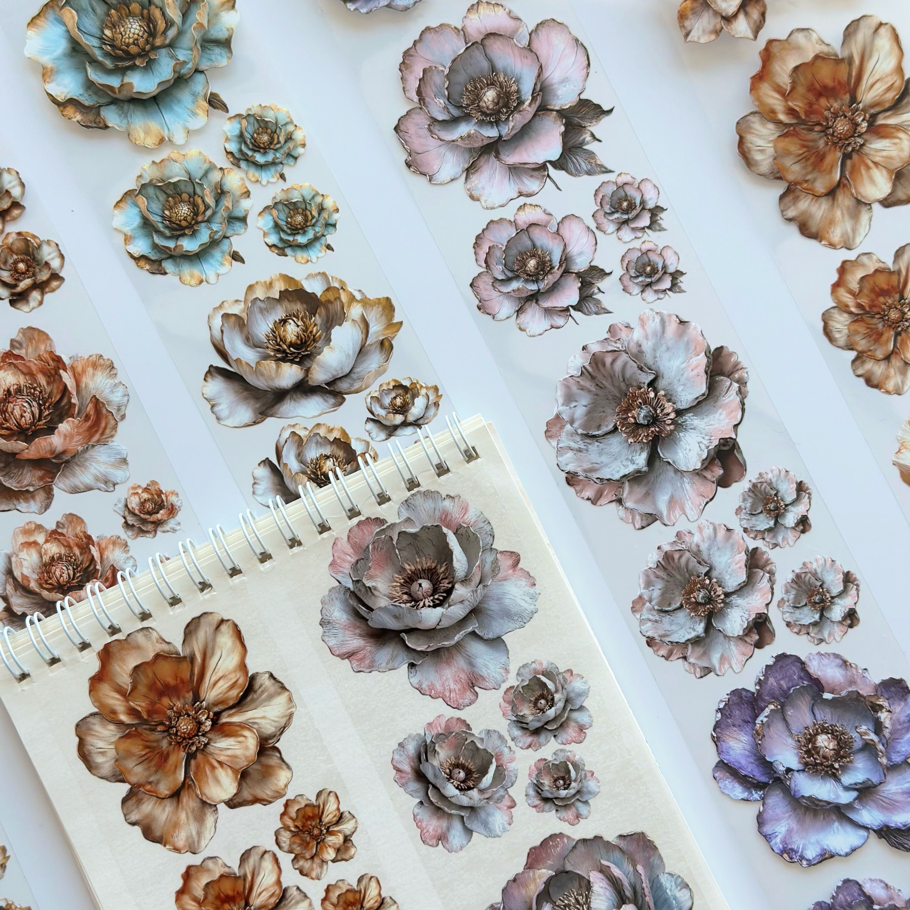 Melody of Flowers Oil PET Tape – Elegant Bloom Sticker Roll – 6cm Floral Scrapbook Tape – SRP134