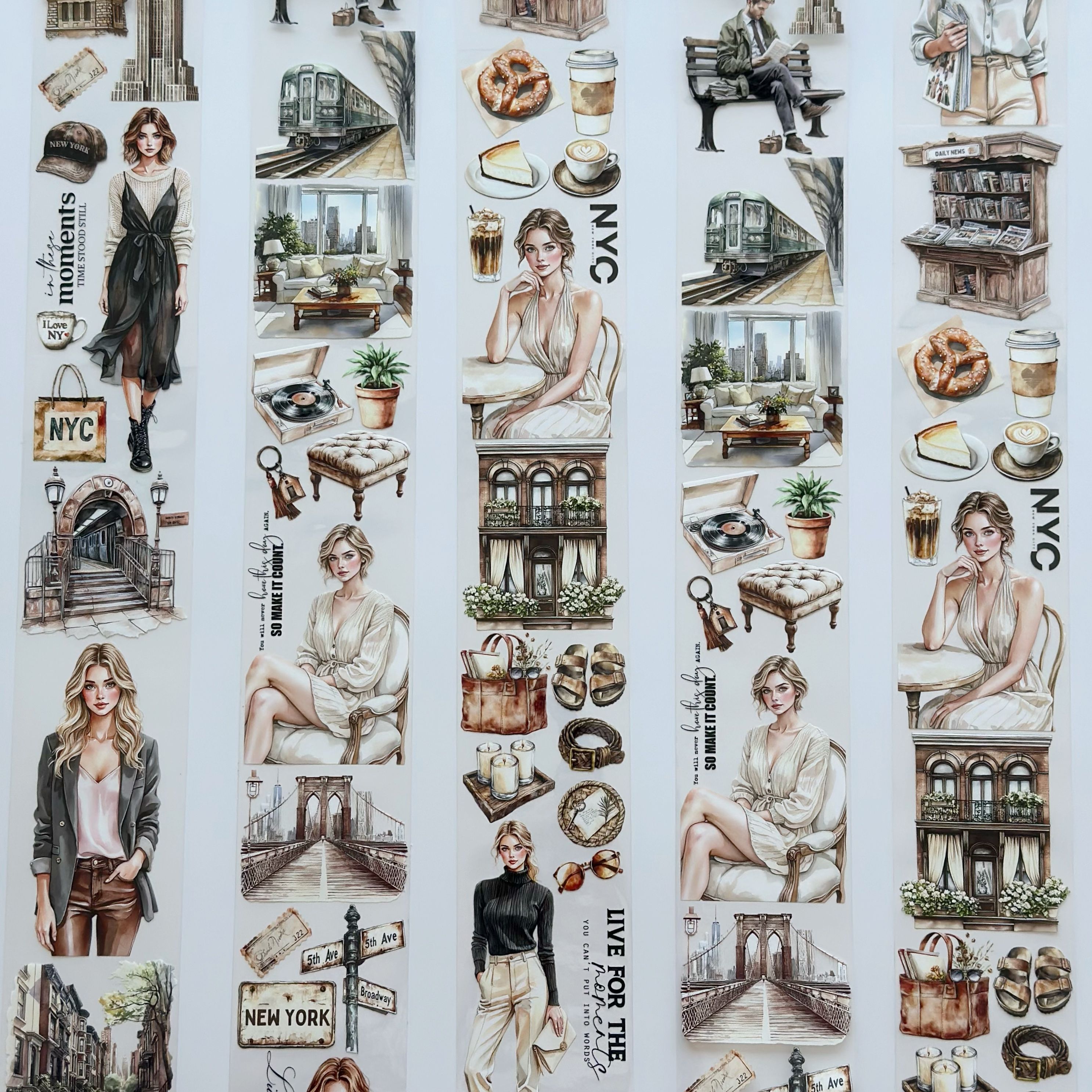 NYC Elegance Oil PET Tape – New York City Girl Sticker Roll – Urban Vintage 7cm Journal Deco – SRP139