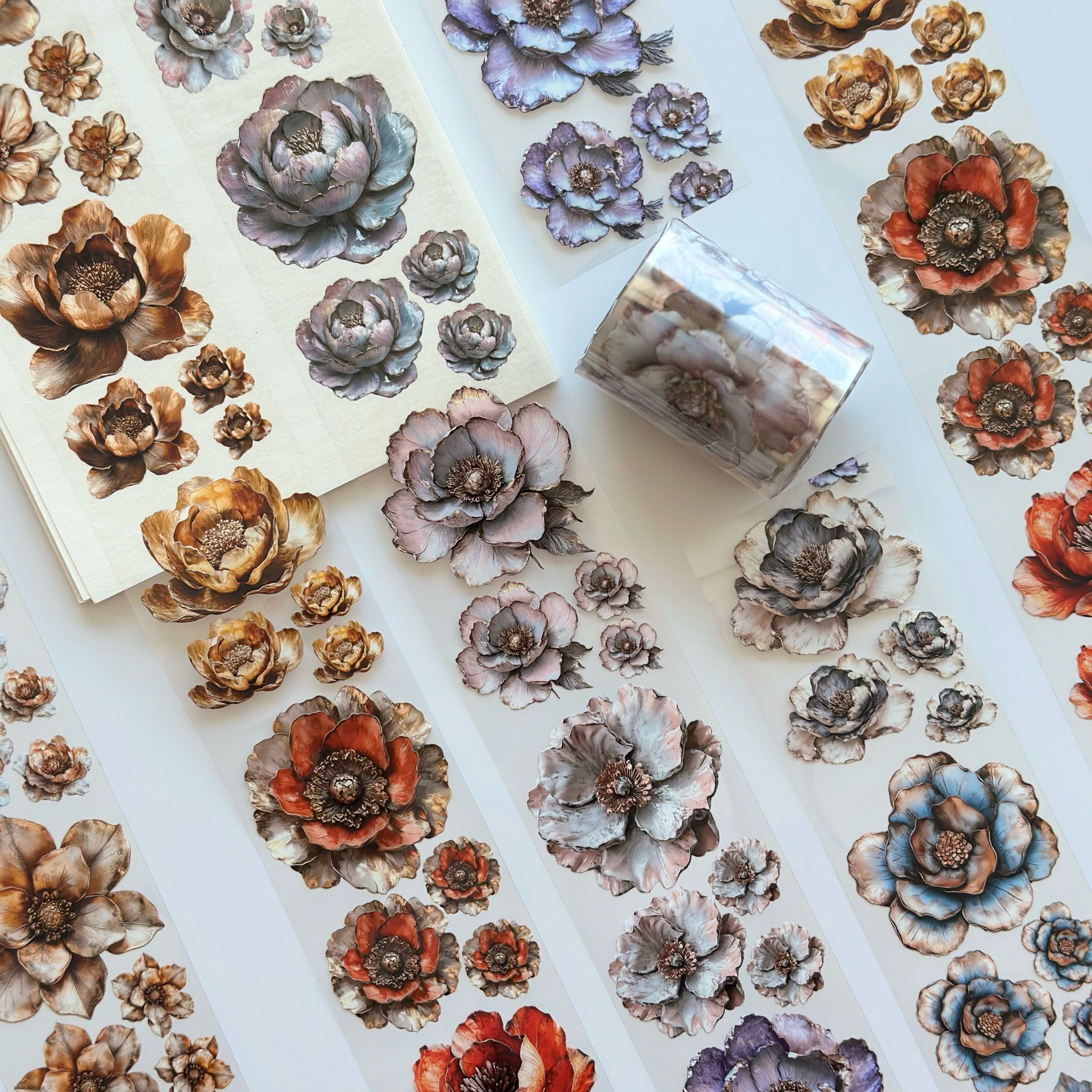 Melody of Flowers Oil PET Tape – Elegant Bloom Sticker Roll – 6cm Floral Scrapbook Tape – SRP134
