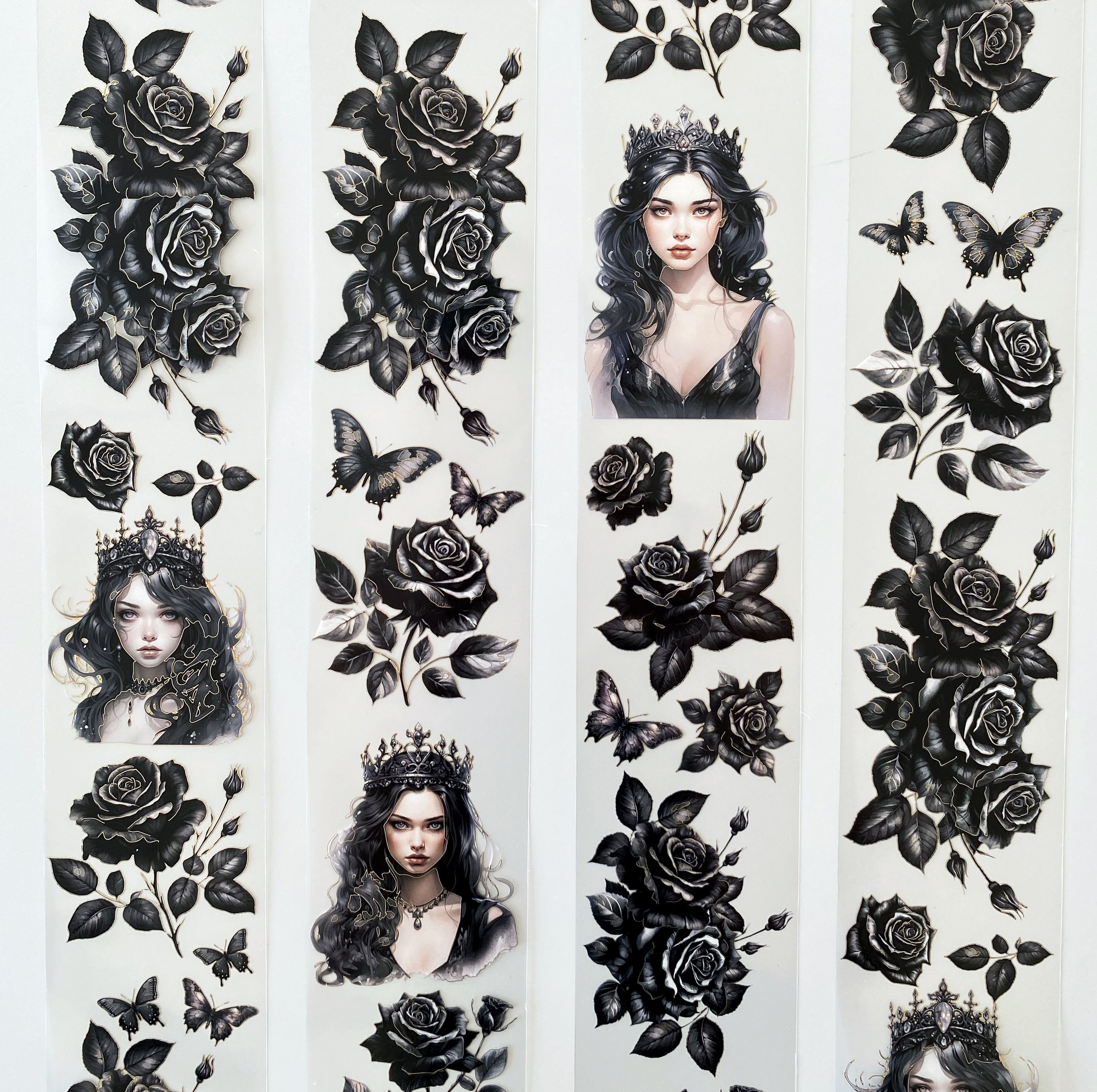 5 Metre Scrapbook Dark Queen Black  Flowers Holo Gold Foil Tape