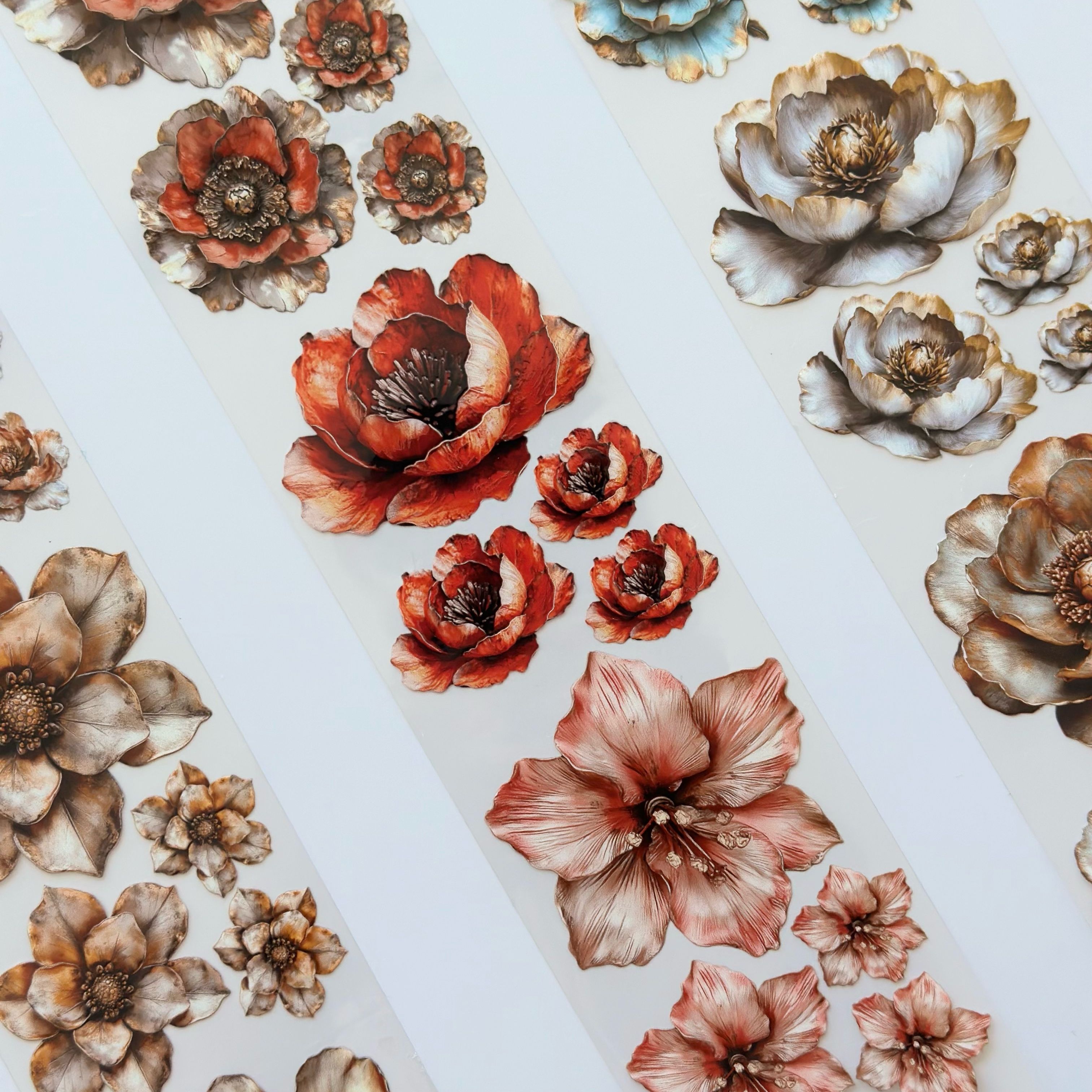 Melody of Flowers Oil PET Tape – Elegant Bloom Sticker Roll – 6cm Floral Scrapbook Tape – SRP134