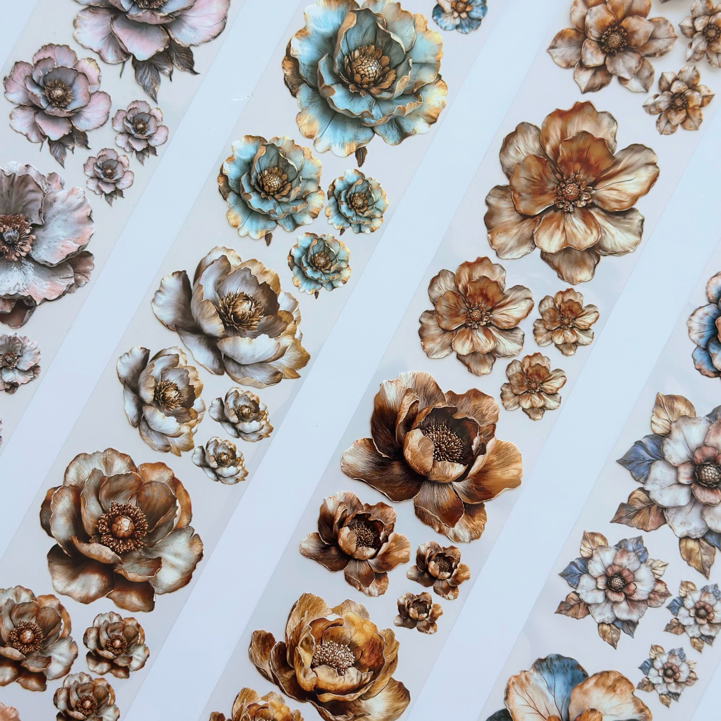 Melody of Flowers Oil PET Tape – Elegant Bloom Sticker Roll – 6cm Floral Scrapbook Tape – SRP134