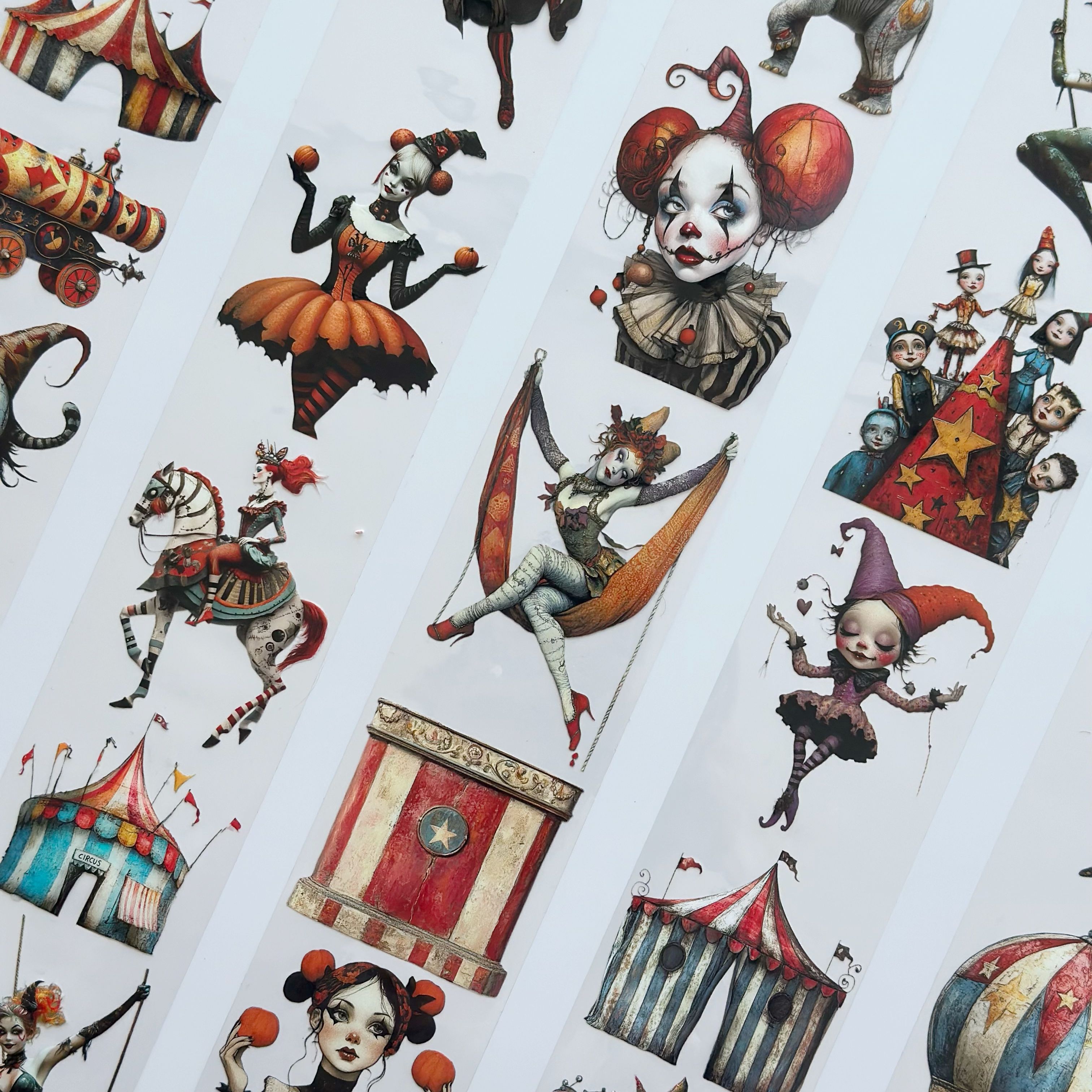 Abracadabra Circus Oil PET Tape – Vintage Clown & Carnival Sticker Roll – 7cm Whimsical Deco – SRP140