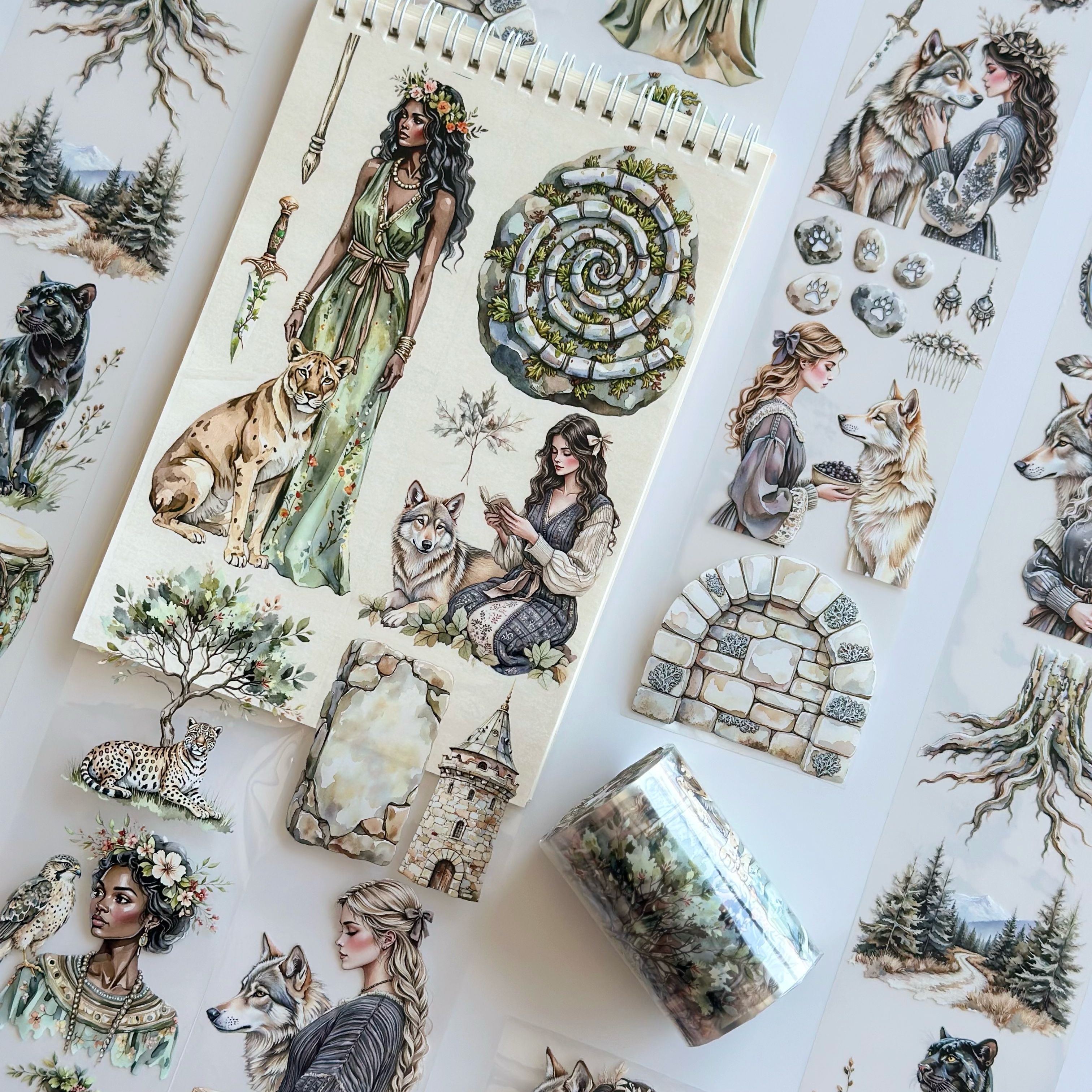 Magical Passage Oil PET Tape – Fantasy Woman & Wild Animal Scrapbook Roll – 7cm Mystic Forest – SRP136