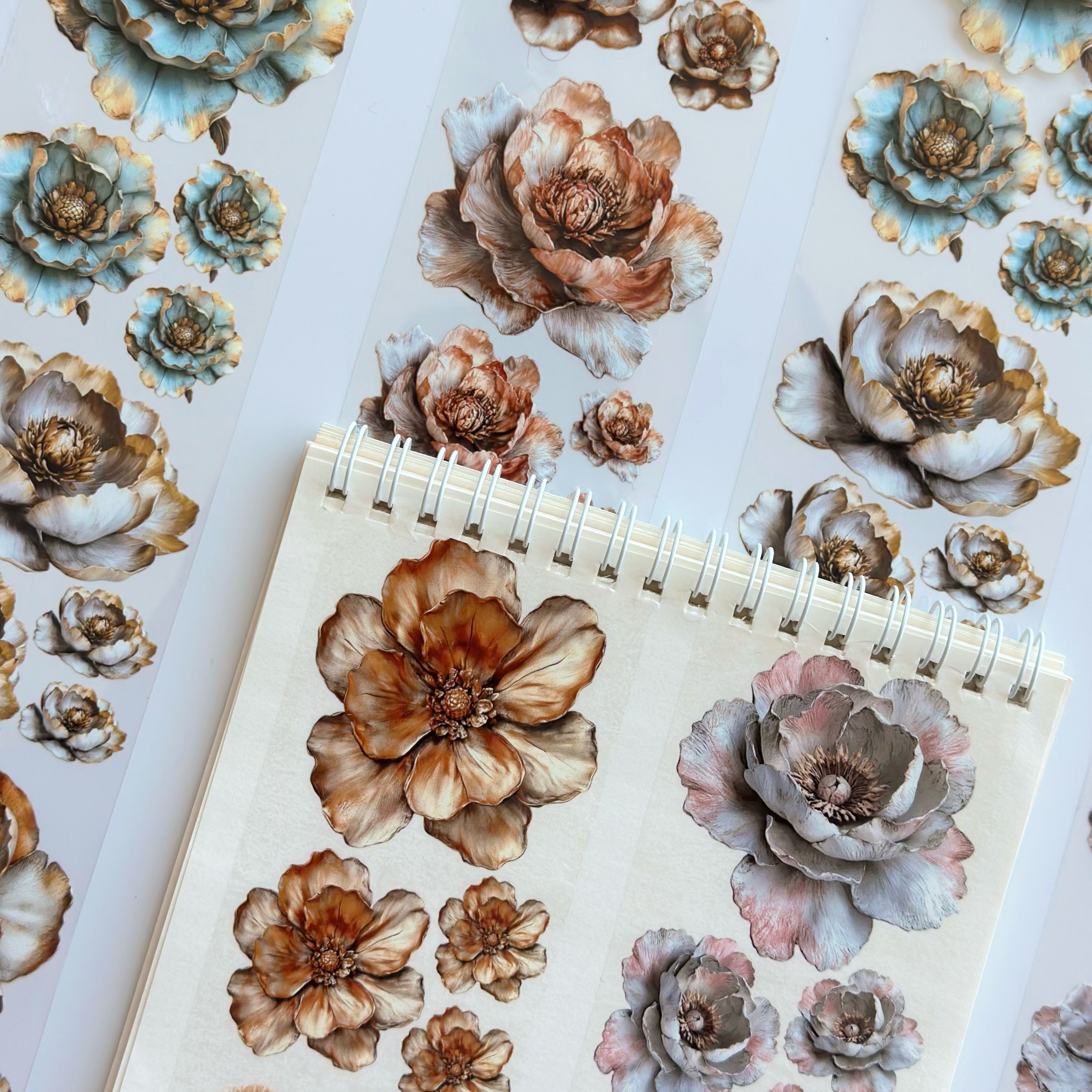 Melody of Flowers Oil PET Tape – Elegant Bloom Sticker Roll – 6cm Floral Scrapbook Tape – SRP134