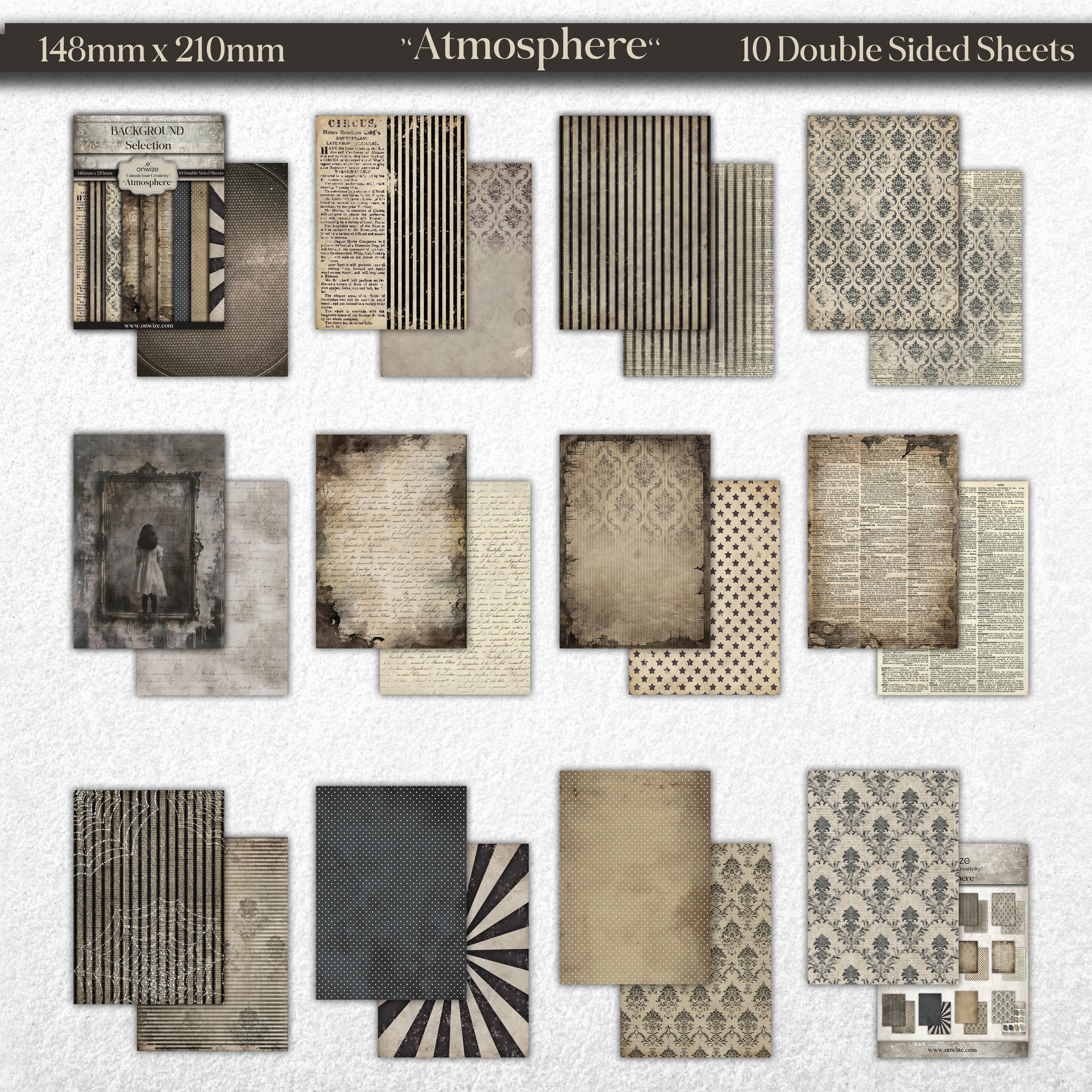 Scrapbooking 'Atmosphere' 10 sheets 148x210mm (5"X8") 220 gsm Backgrounds Selection