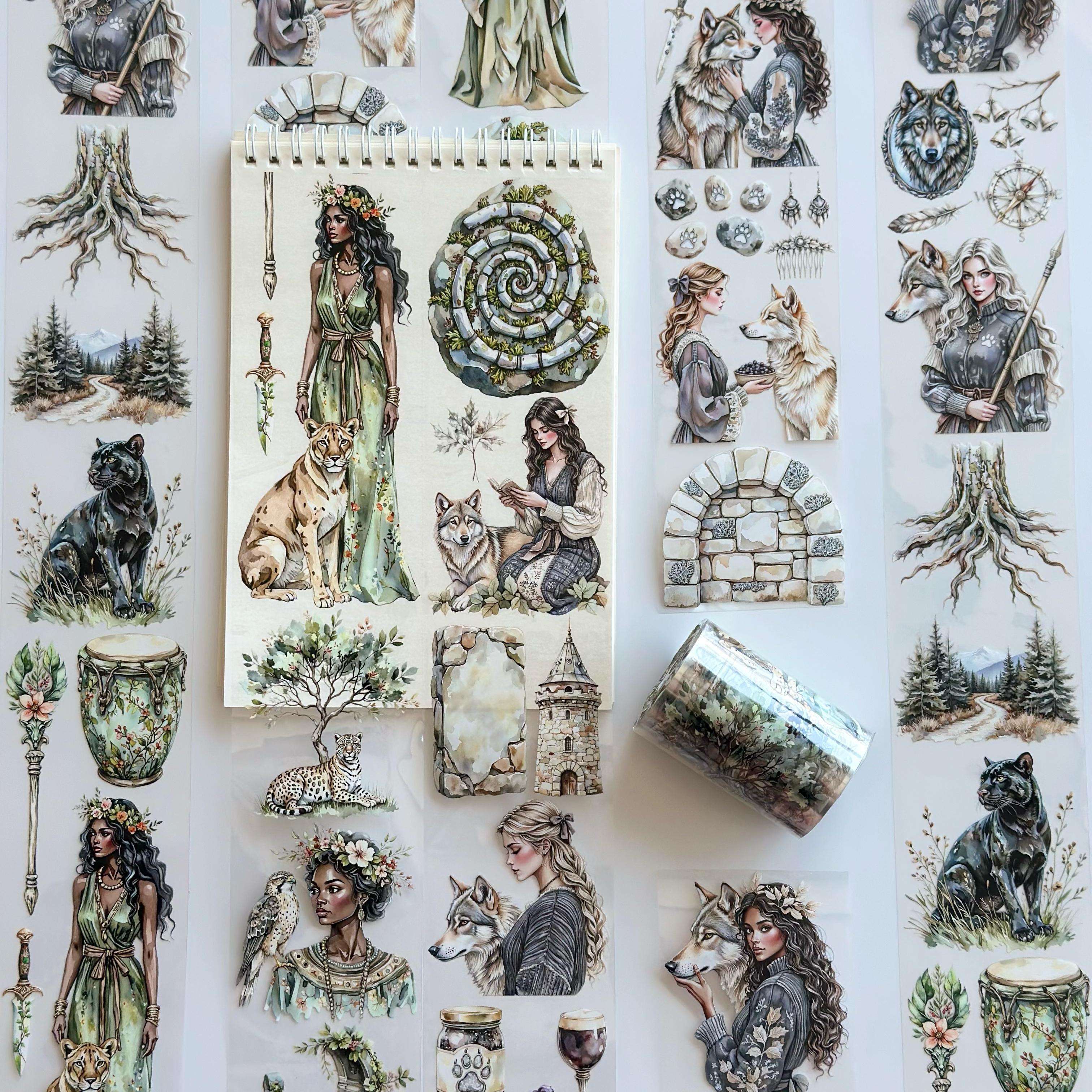 Magical Passage Oil PET Tape – Fantasy Woman & Wild Animal Scrapbook Roll – 7cm Mystic Forest – SRP136