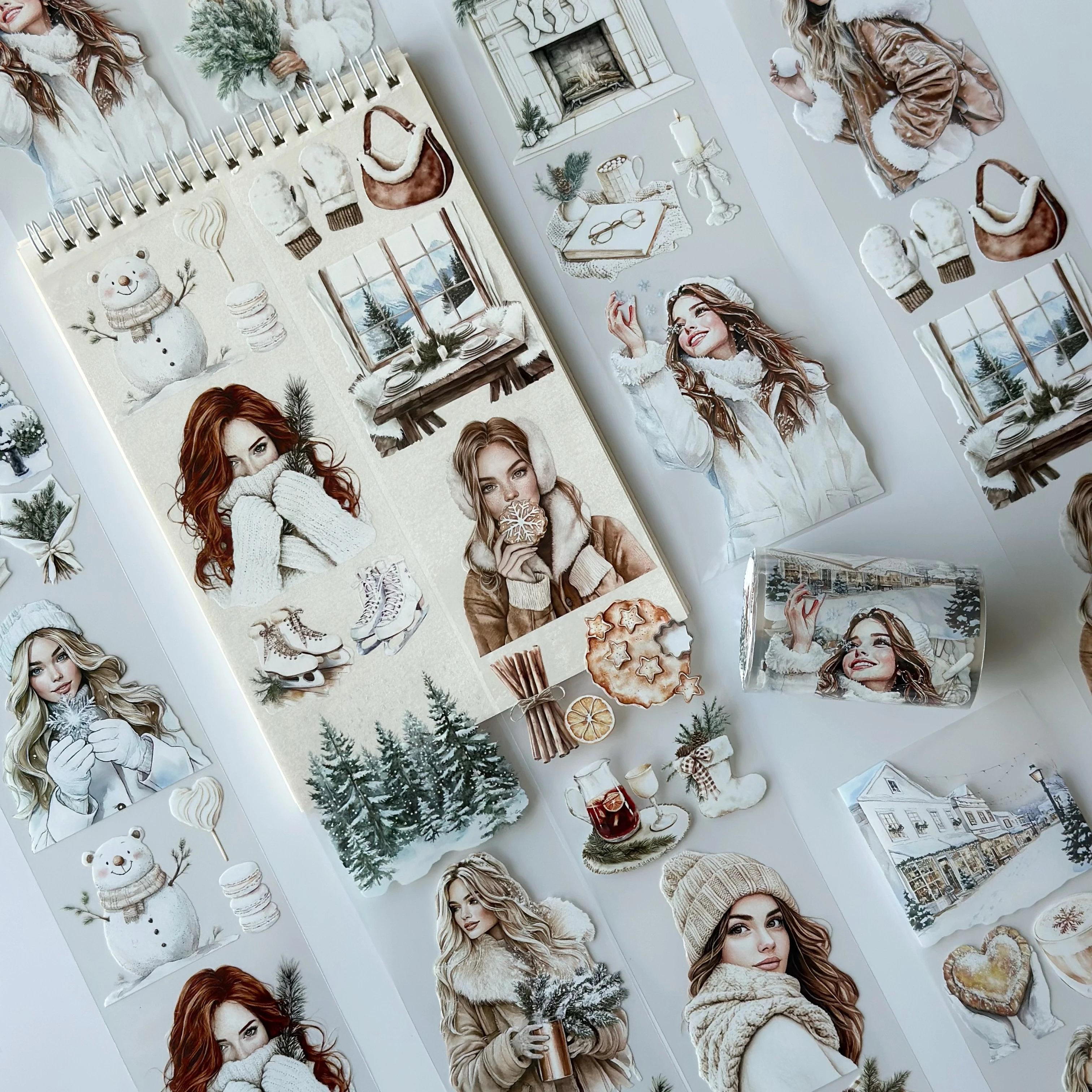 Winter Serenity Pet Tape – Cozy White Aesthetic, Winter Girl Art, Snowy Cottage Scene, Scandinavian Christmas Style, Tax Included – SRP166