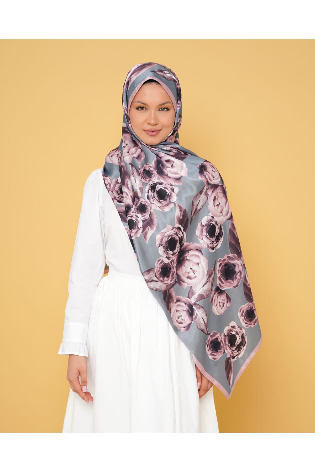 İthal Twil İpek Şal - gri pembe