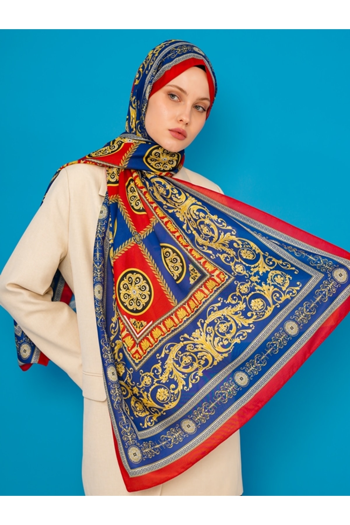 Soft Cotton Etnik Desen Kırmızı Şal