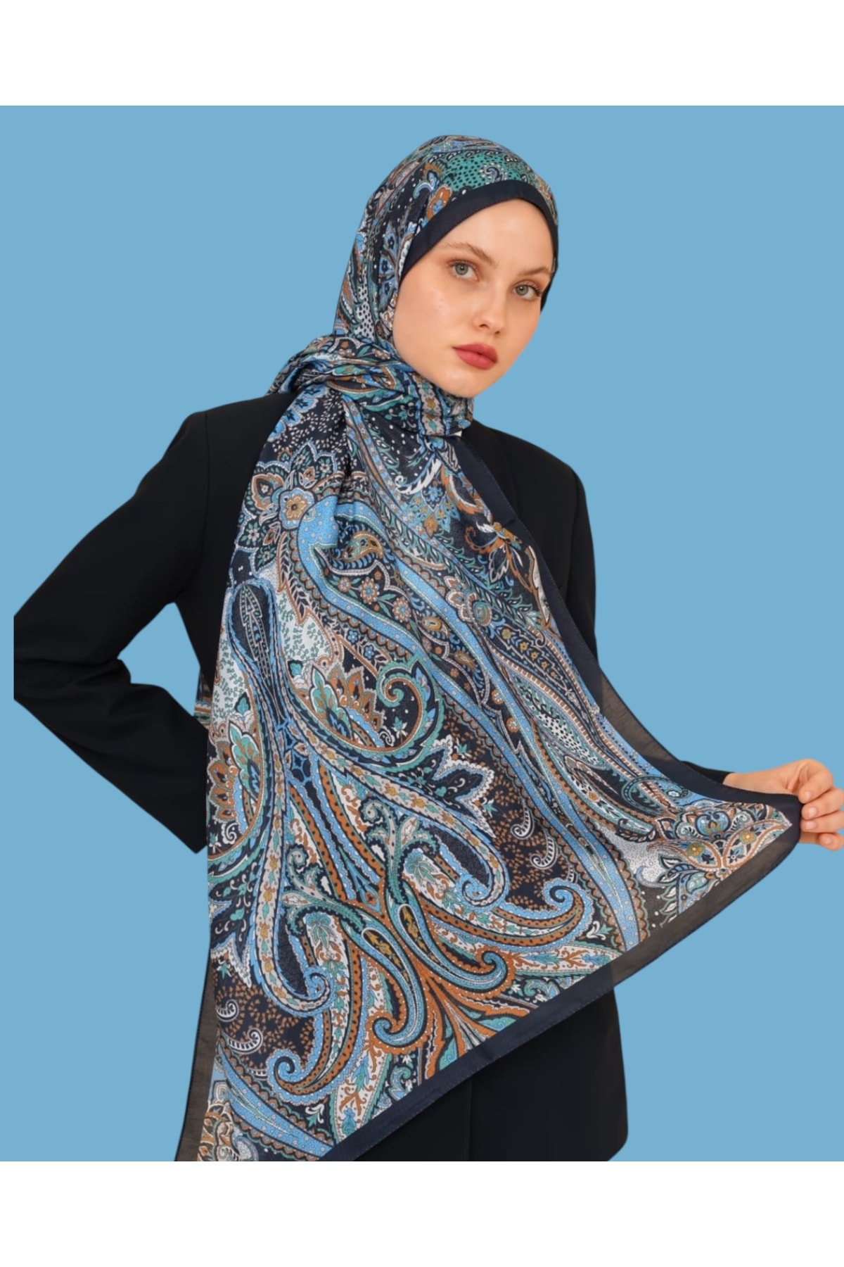 Soft Cotton Şal - turkuaz-siyah