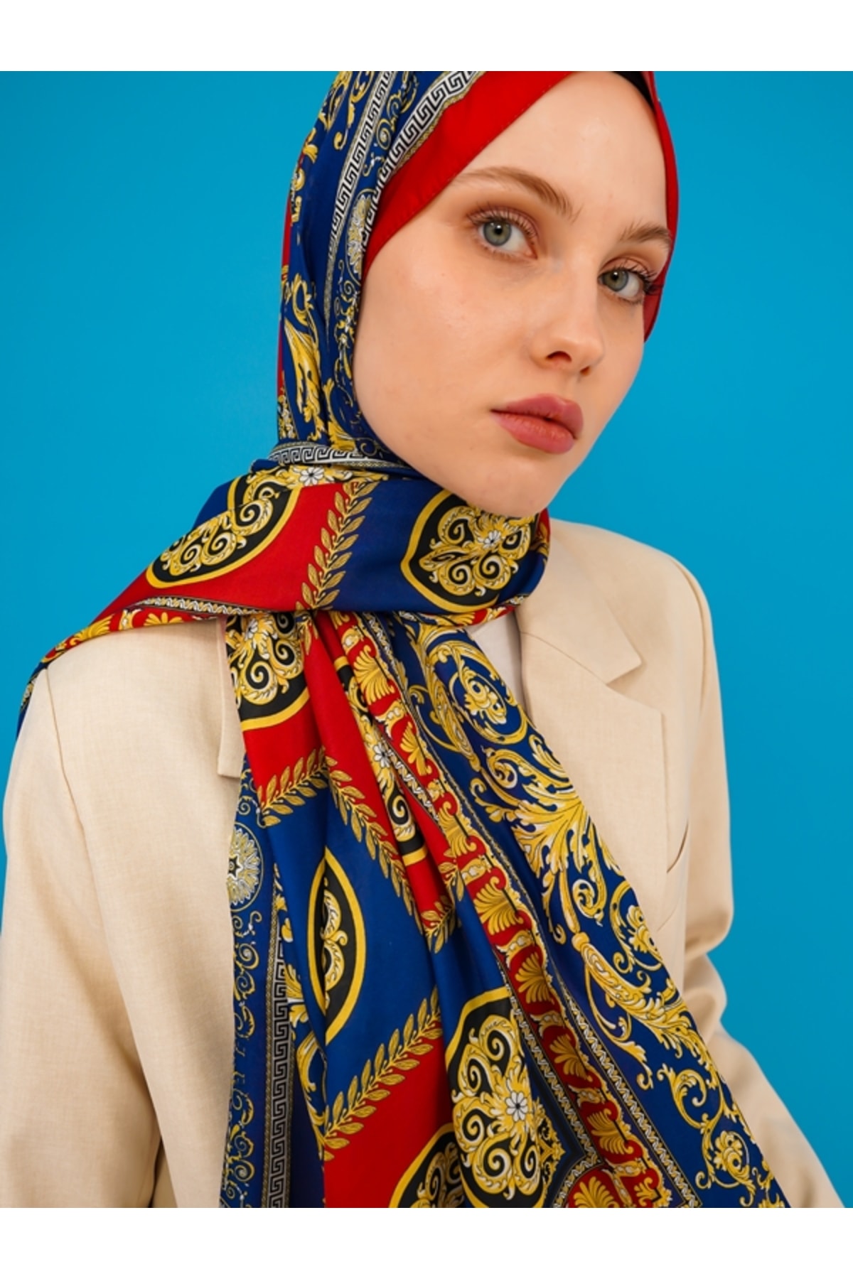 Soft Cotton Etnik Desen Kırmızı Şal