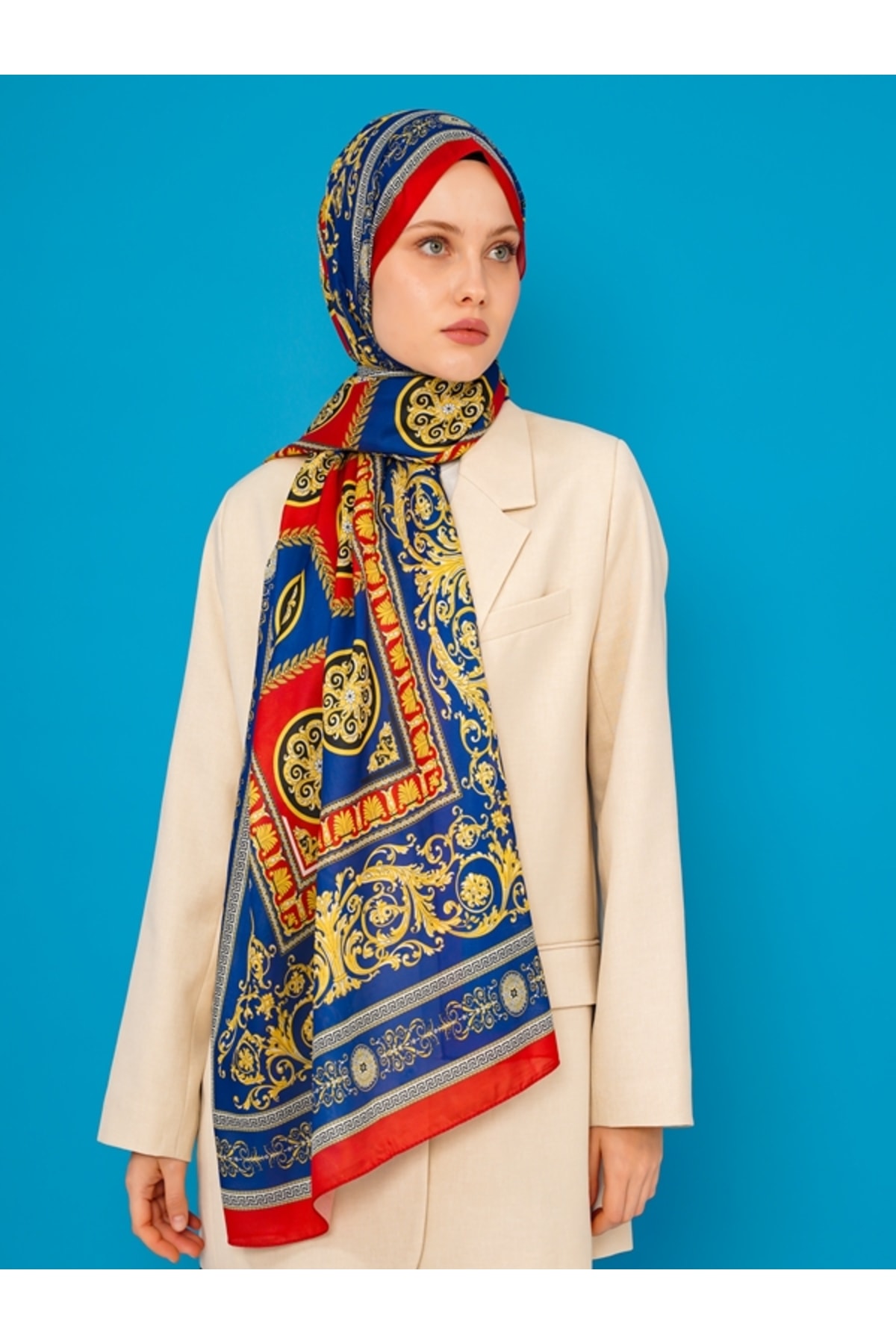 Soft Cotton Etnik Desen Kırmızı Şal