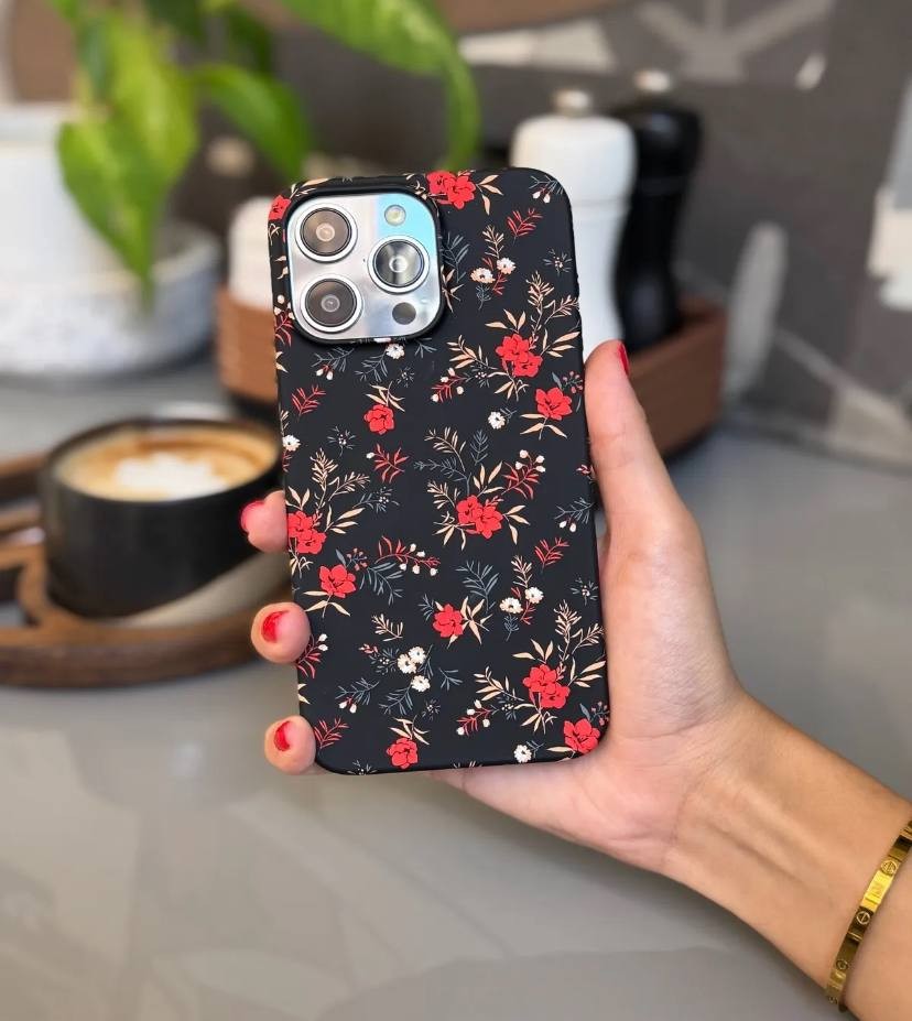 Fiber Carbon Çiçekli Telefon Kılıf