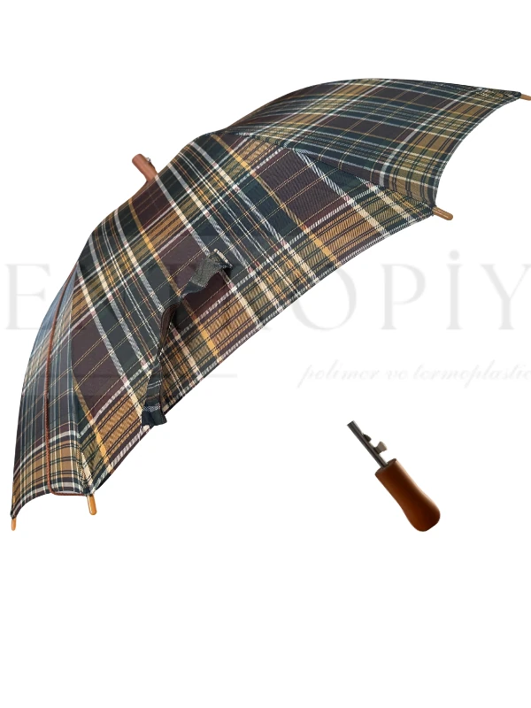 April Snotline Kadın Yağmur Şemsiyesi – Omuz Askılı, Ahşap Saplı, Fiber Çelik Gövdeli, Su Geçirmez Kumaş, Rüzgar Dayanıklı, Otomatik Açma Mekanizması, Şık Desen Seçenekleri - YOSUNYESILI KAHVERENGI DESEN SNOTLINE