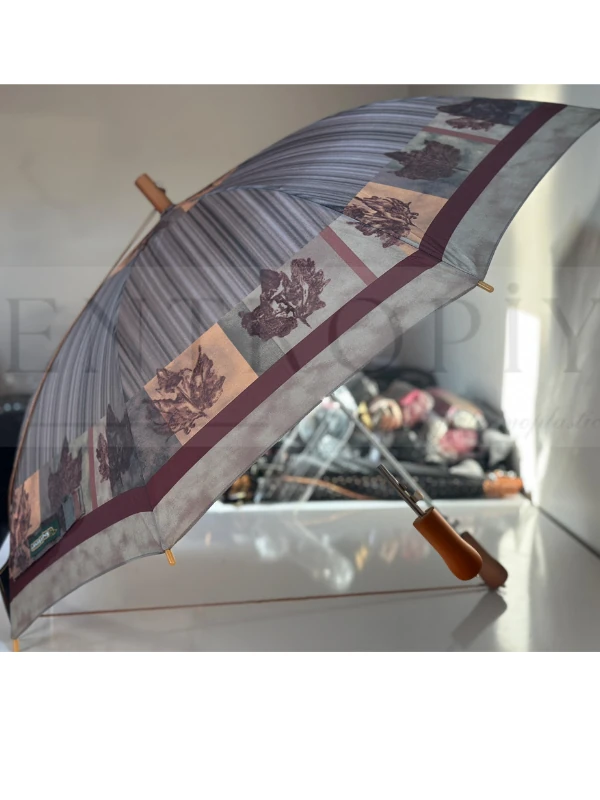 April Snotline Kadın Yağmur Şemsiyesi – Omuz Askılı, Ahşap Saplı, Fiber Çelik Gövdeli, Su Geçirmez Kumaş, Rüzgar Dayanıklı, Otomatik Açma Mekanizması, Şık Desen Seçenekleri - YAPRAK DESEN SNOTLINE