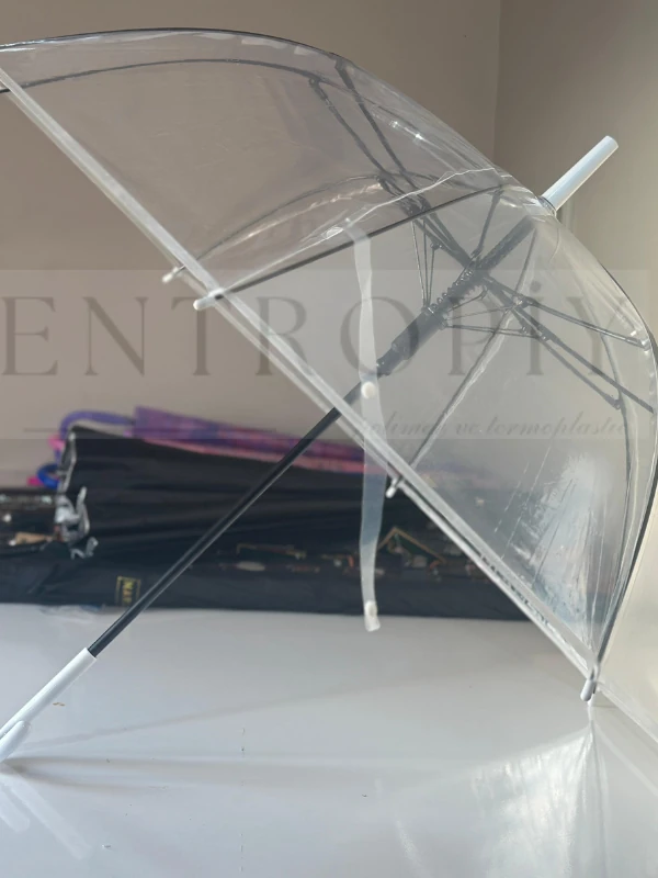 Entropiy Şeffaf Uzun Yağmur Şemsiyesi, Poliester Kumaş, Hafif ve Pratik Tasarım 