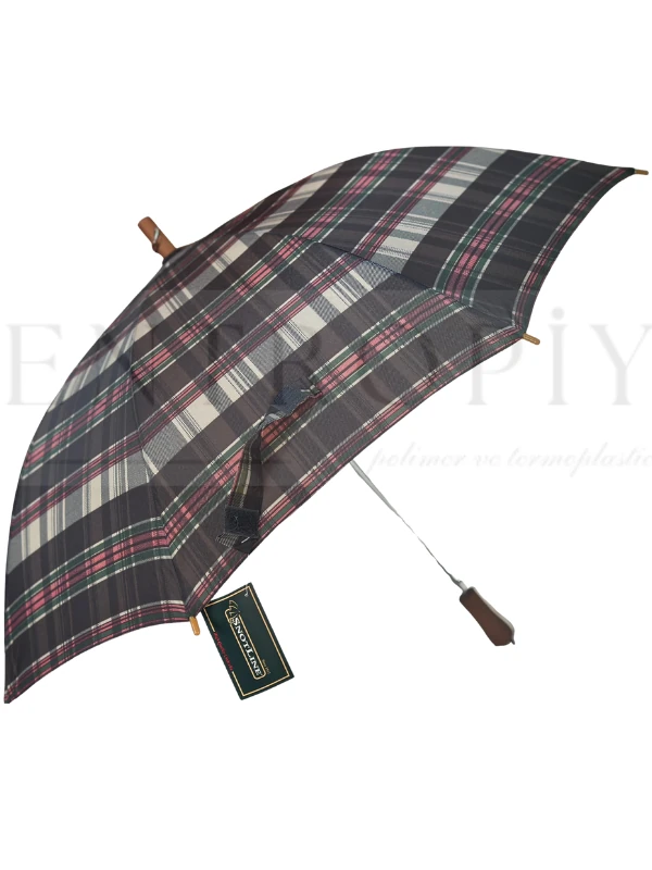 April Snotline Kadın Yağmur Şemsiyesi – Omuz Askılı, Ahşap Saplı, Fiber Çelik Gövdeli, Su Geçirmez Kumaş, Rüzgar Dayanıklı, Otomatik Açma Mekanizması, Şık Desen Seçenekleri - PEMBE KAHVERENGİ DESEN SNOTLINE