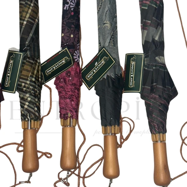 April Snotline Kadın Yağmur Şemsiyesi – Omuz Askılı, Ahşap Saplı, Fiber Çelik Gövdeli, Su Geçirmez Kumaş, Rüzgar Dayanıklı, Otomatik Açma Mekanizması, Şık Desen Seçenekleri