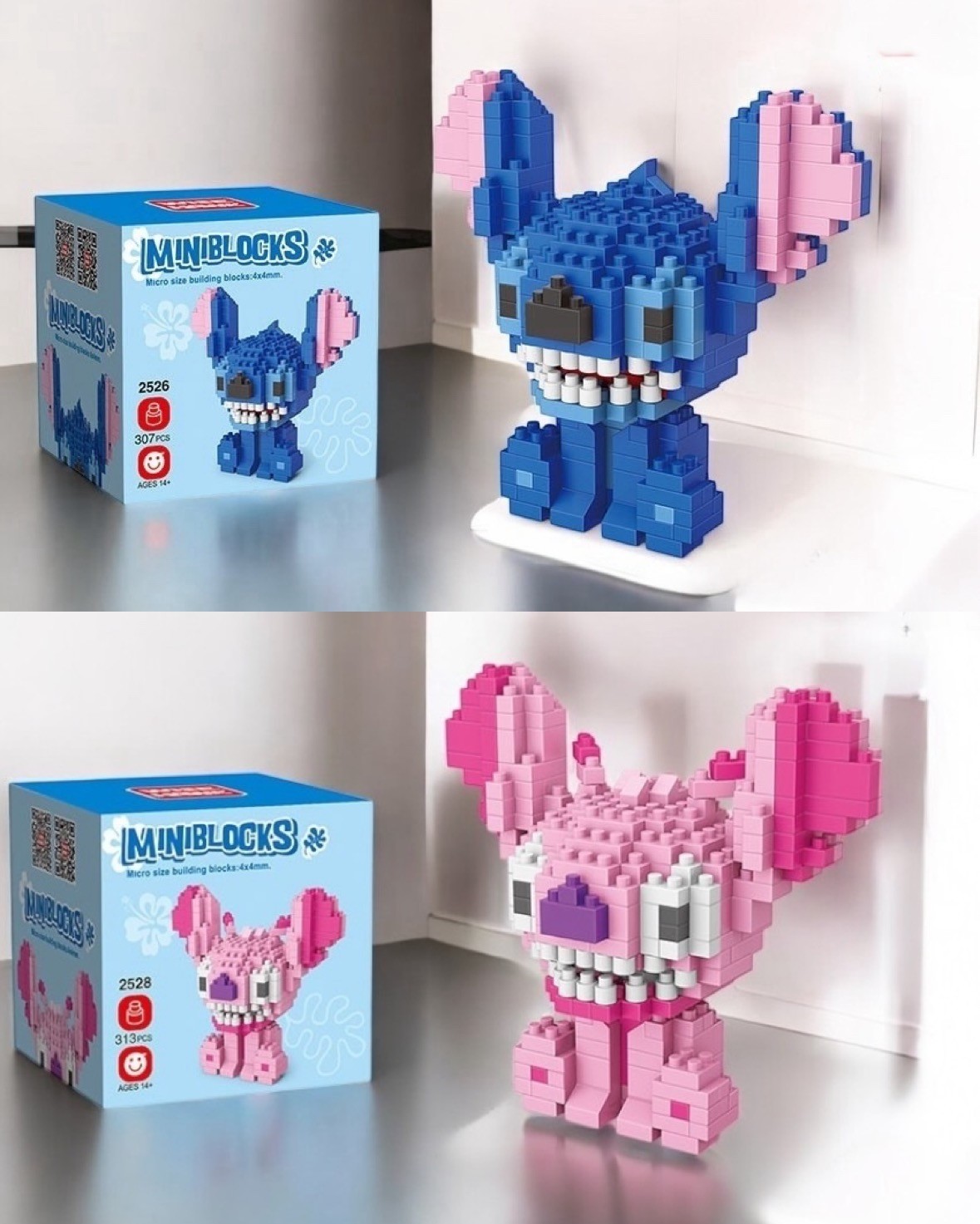  Bricks 3D Yapboz Puzzle / Stitch - Angel Sevimli Figür / Eğlenceli 2'Li Set / Hobi+