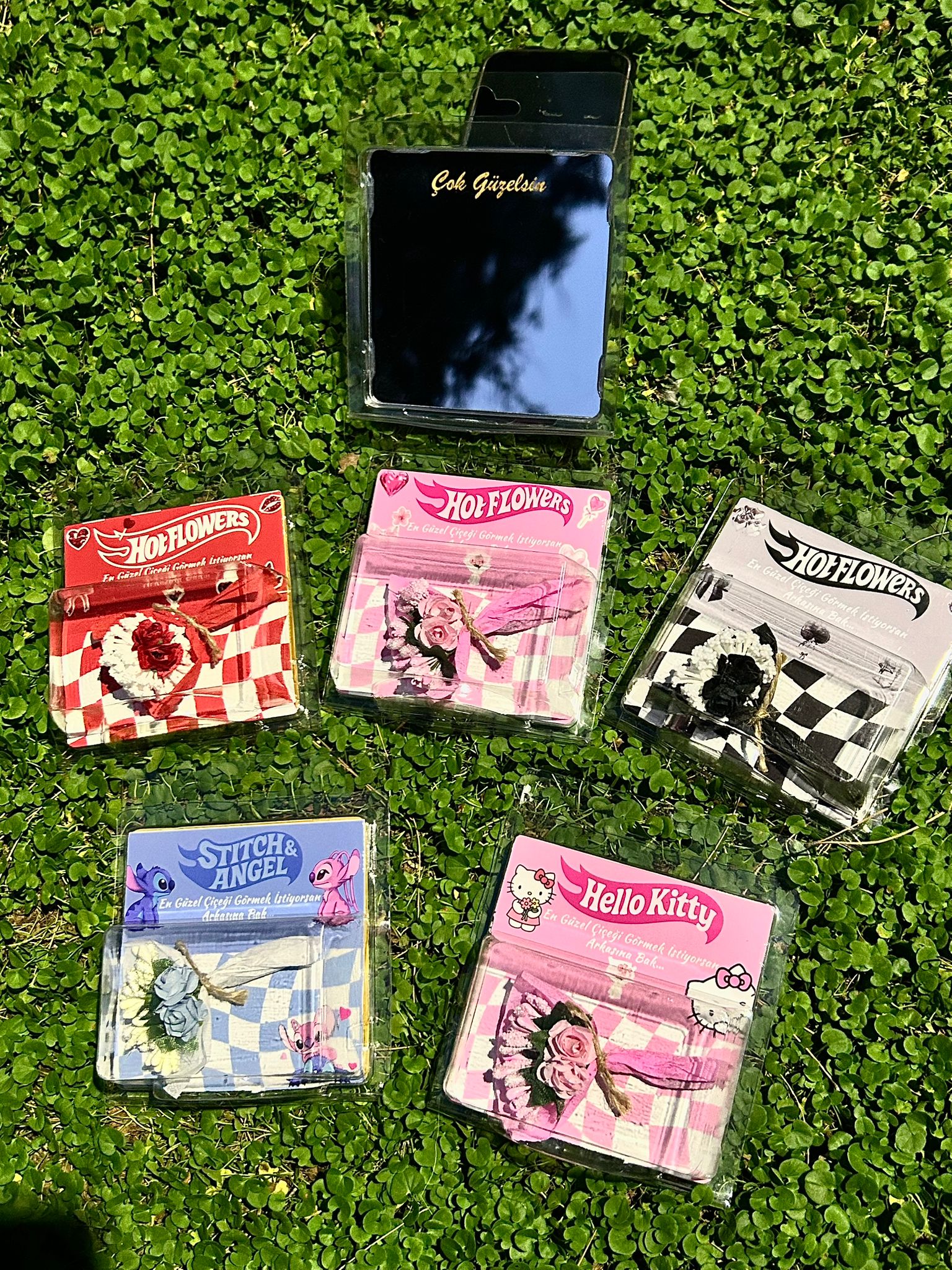  Stitch&Angel Kartlıklı Aynalı Hotflowers Mini Buket Çiçek, Sevgiliye Hediye Kalıcı Çiçek
