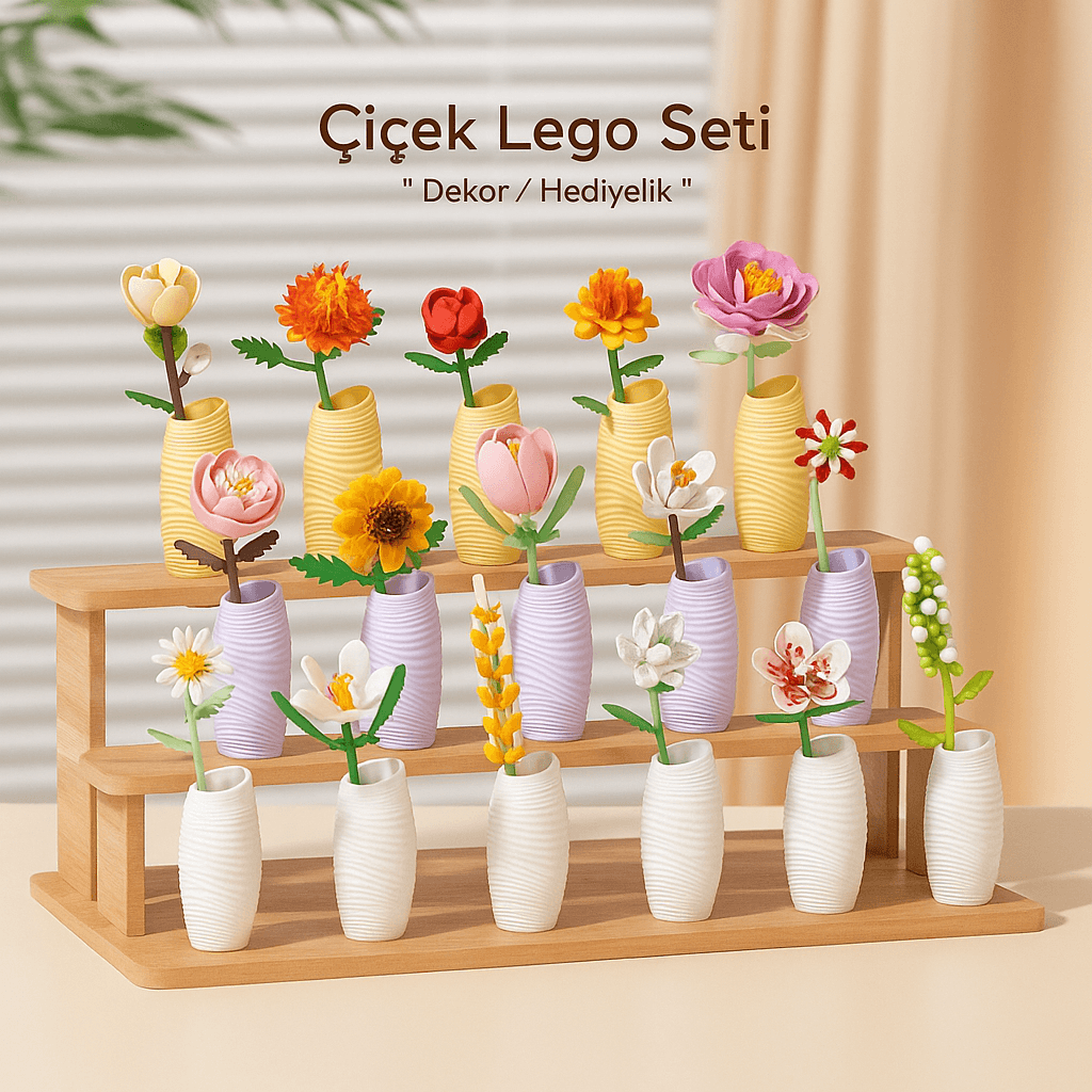  Botanical Mini Çicek Lego Seti - Dekoratif Çiçek Yapım Seti - Dekoratif Ev & Ofis Süsü | Hediyelik