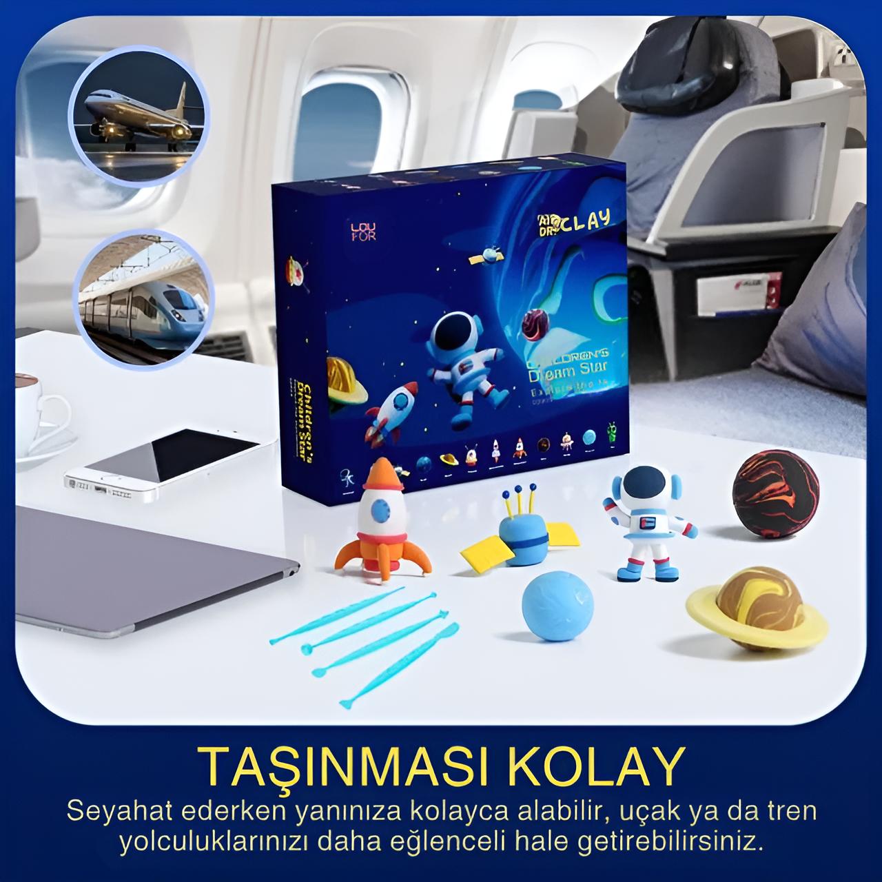 12'li Oyun Hamuru Uzay Seti – Astronot & Roket Figür Yapım Kiti | Eğitici ve Kurutulabilir Hamur
