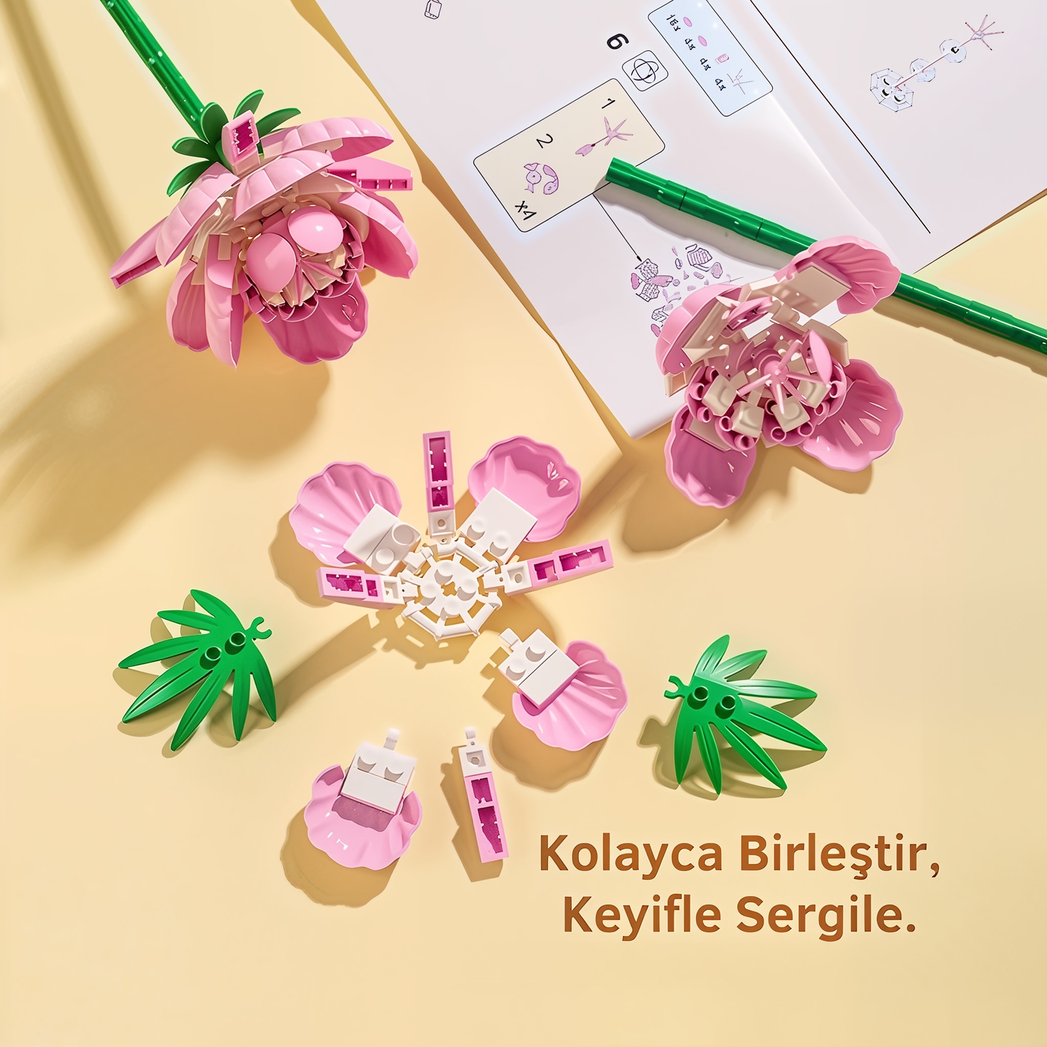  Botanical Mini Çicek Lego Seti - Dekoratif Çiçek Yapım Seti - Dekoratif Ev & Ofis Süsü | Hediyelik