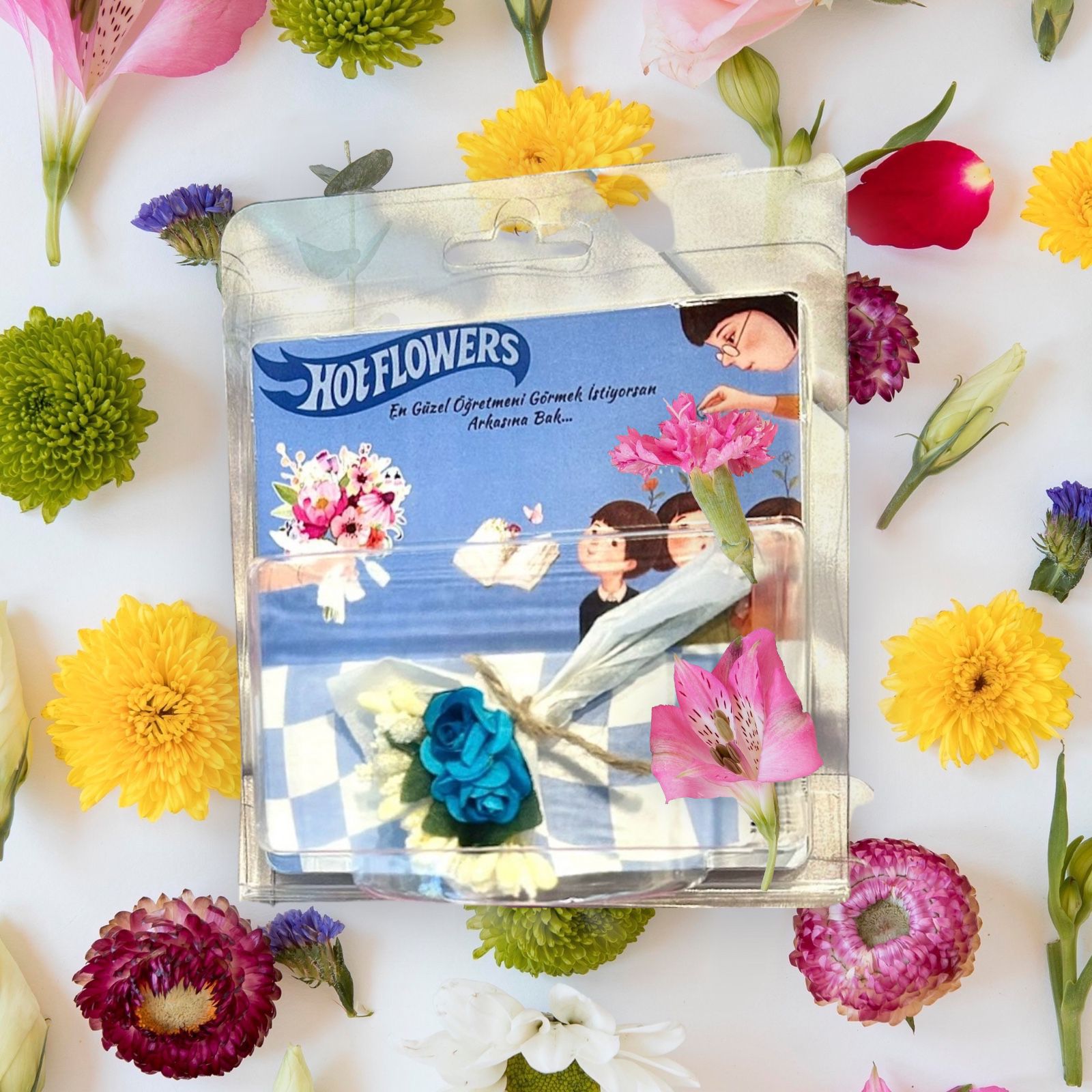 Mini Buket Love Flowers Öğretmenler Günü Temalı Pembe Çiçek, Öğretmenler Günü Hediyesi, Hot