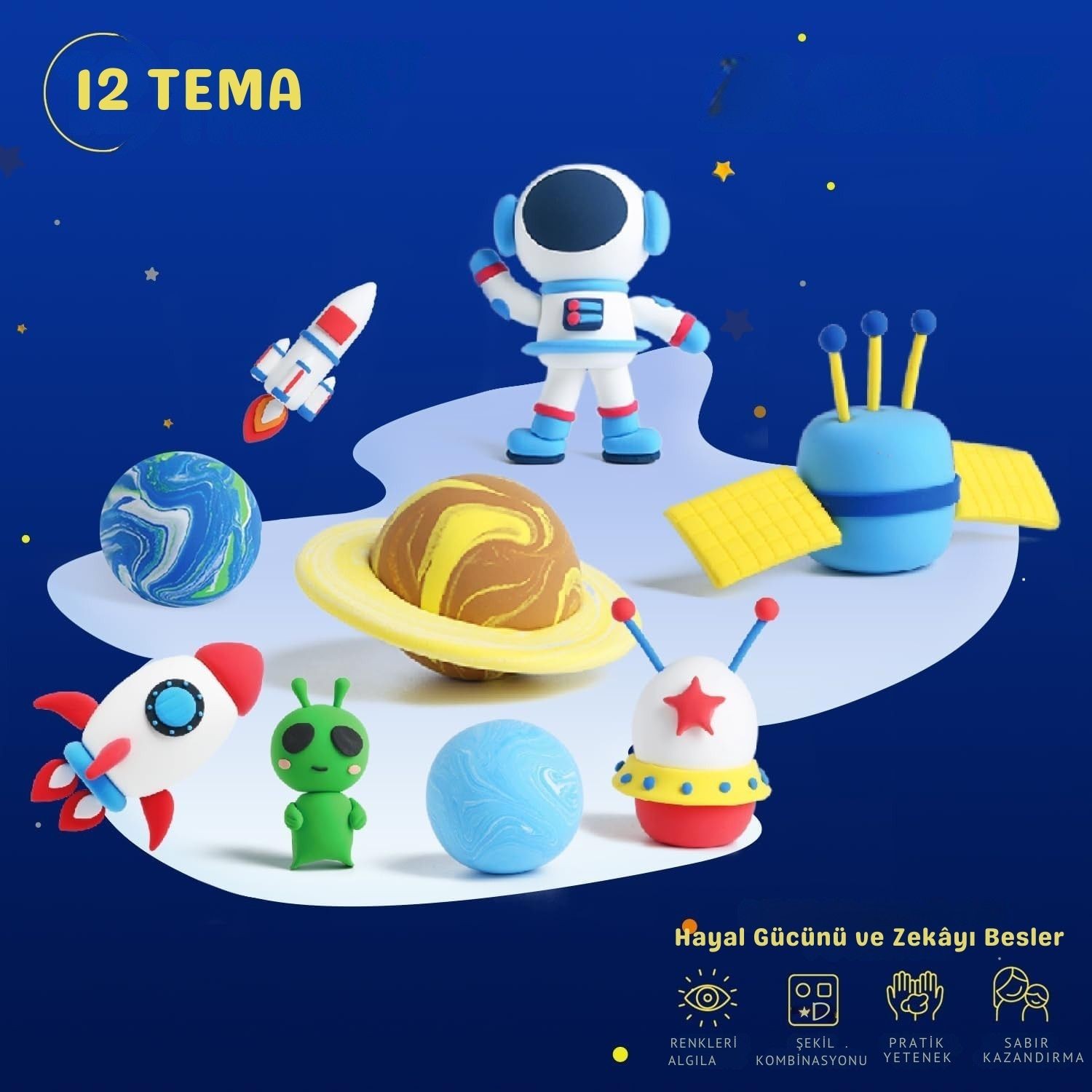 Uzay Temalı Oyun Hamuru Seti – Astronot, Gezegen ve Roket Figürleri | Eğlenceli & Eğitici Hava İle Kuruyan Kil Hamuru Çocuk Aktivite Seti