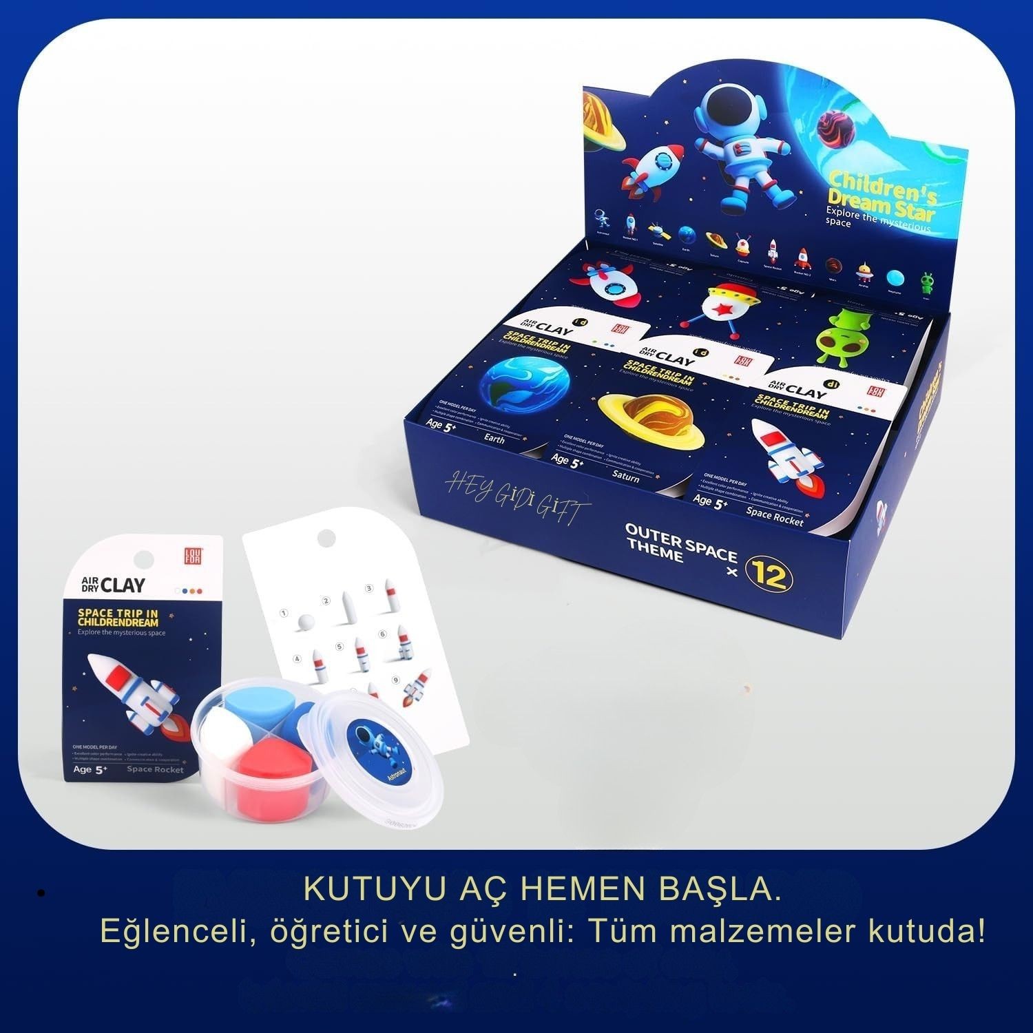 Uzay Temalı Oyun Hamuru Seti – Astronot, Gezegen ve Roket Figürleri | Eğlenceli & Eğitici Hava İle Kuruyan Kil Hamuru Çocuk Aktivite Seti