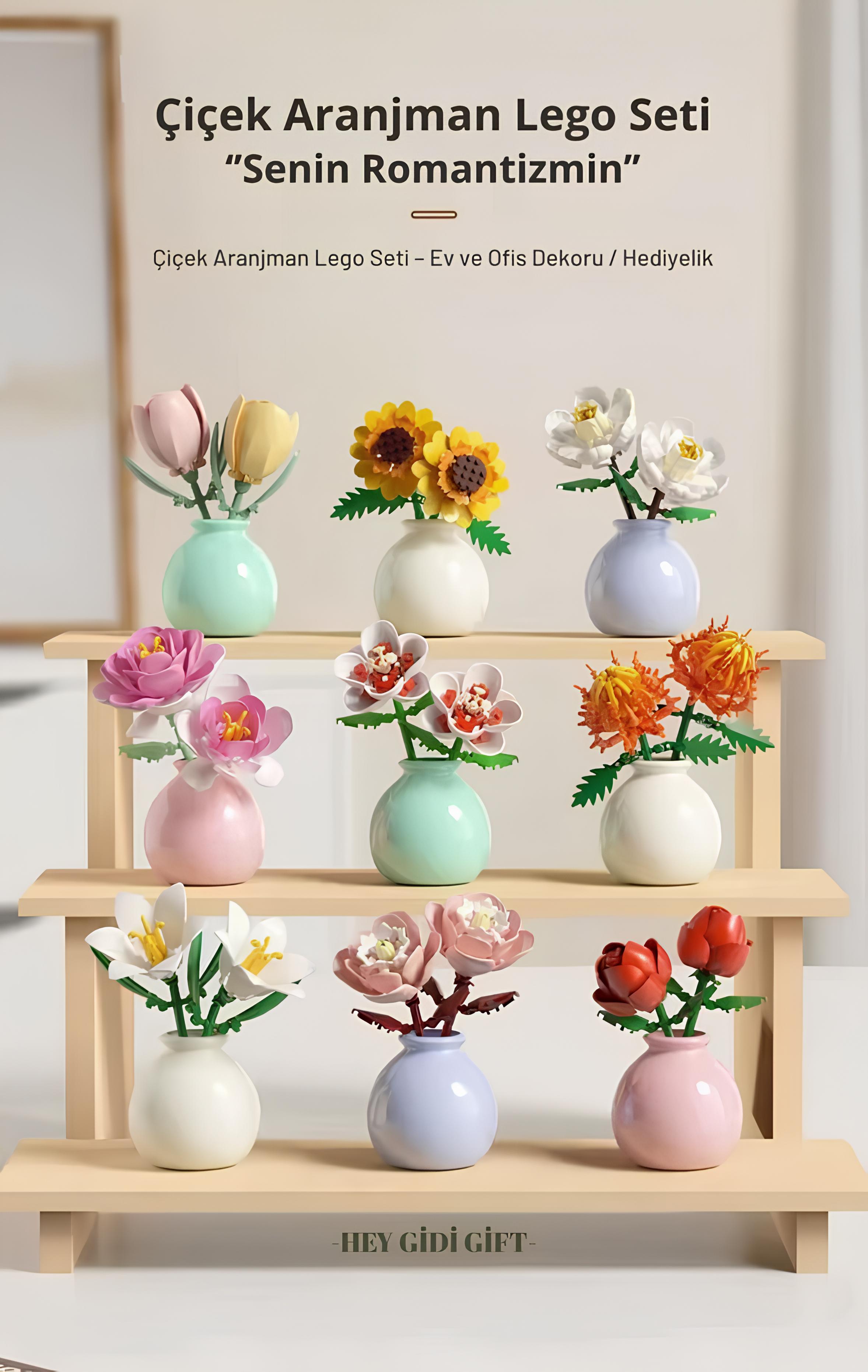 Botanical Mini Çicek Lego Seti - Dekoratif Çiçek Yapım Seti - Dekoratif Ev & Ofis Süsü | Hediyelik
