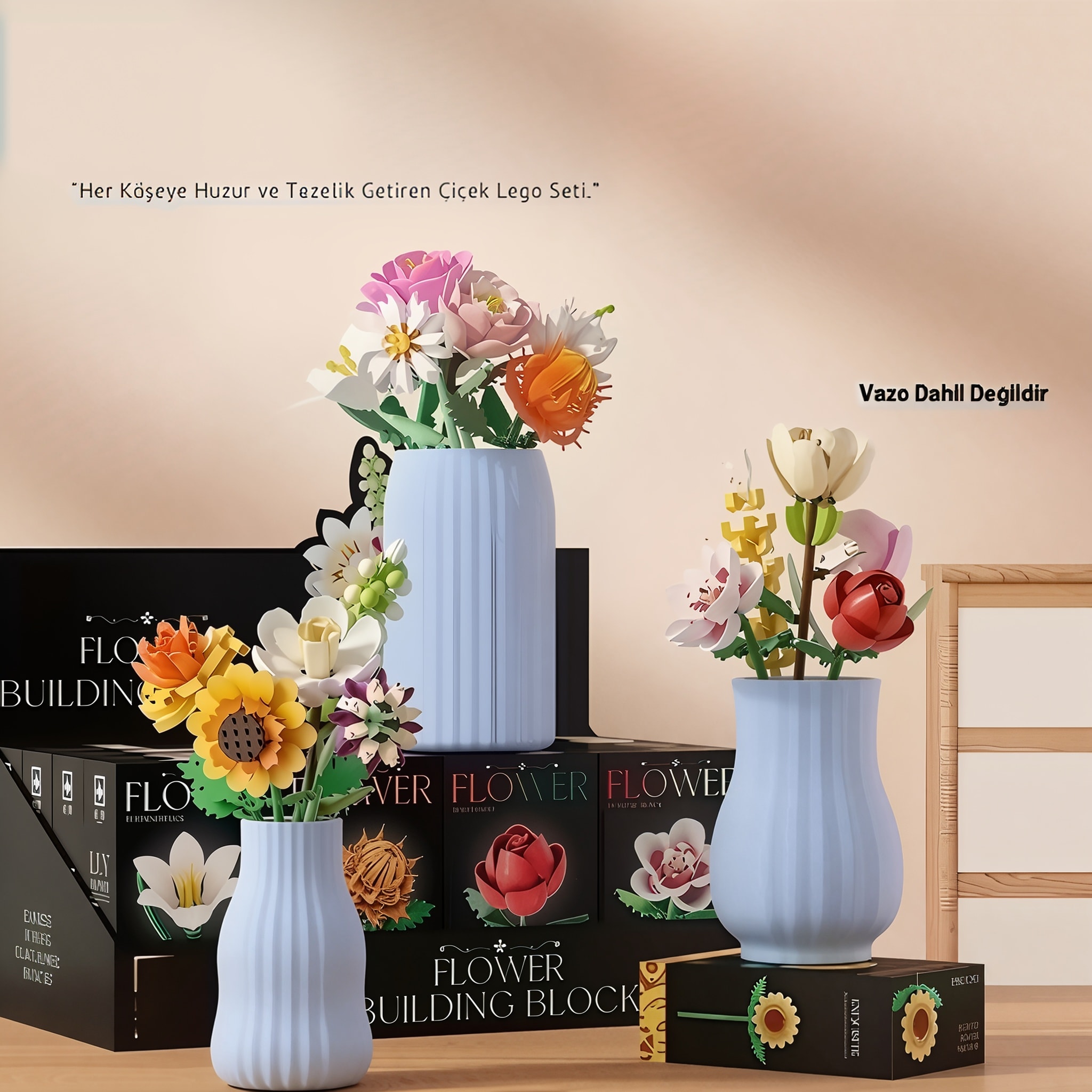  Botanical Mini Çicek Lego Seti - Dekoratif Çiçek Yapım Seti - Dekoratif Ev & Ofis Süsü | Hediyelik