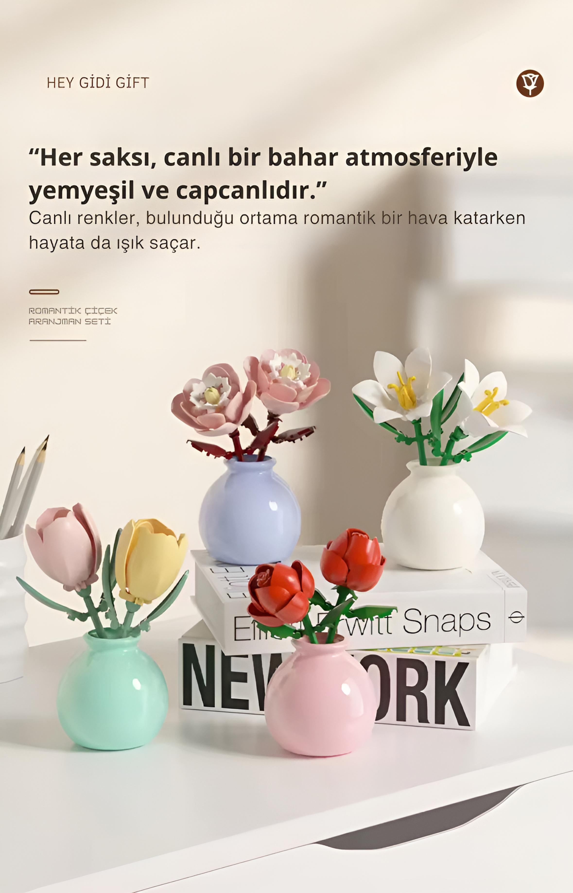 Botanical Mini Çicek Lego Seti - Dekoratif Çiçek Yapım Seti - Dekoratif Ev & Ofis Süsü | Hediyelik