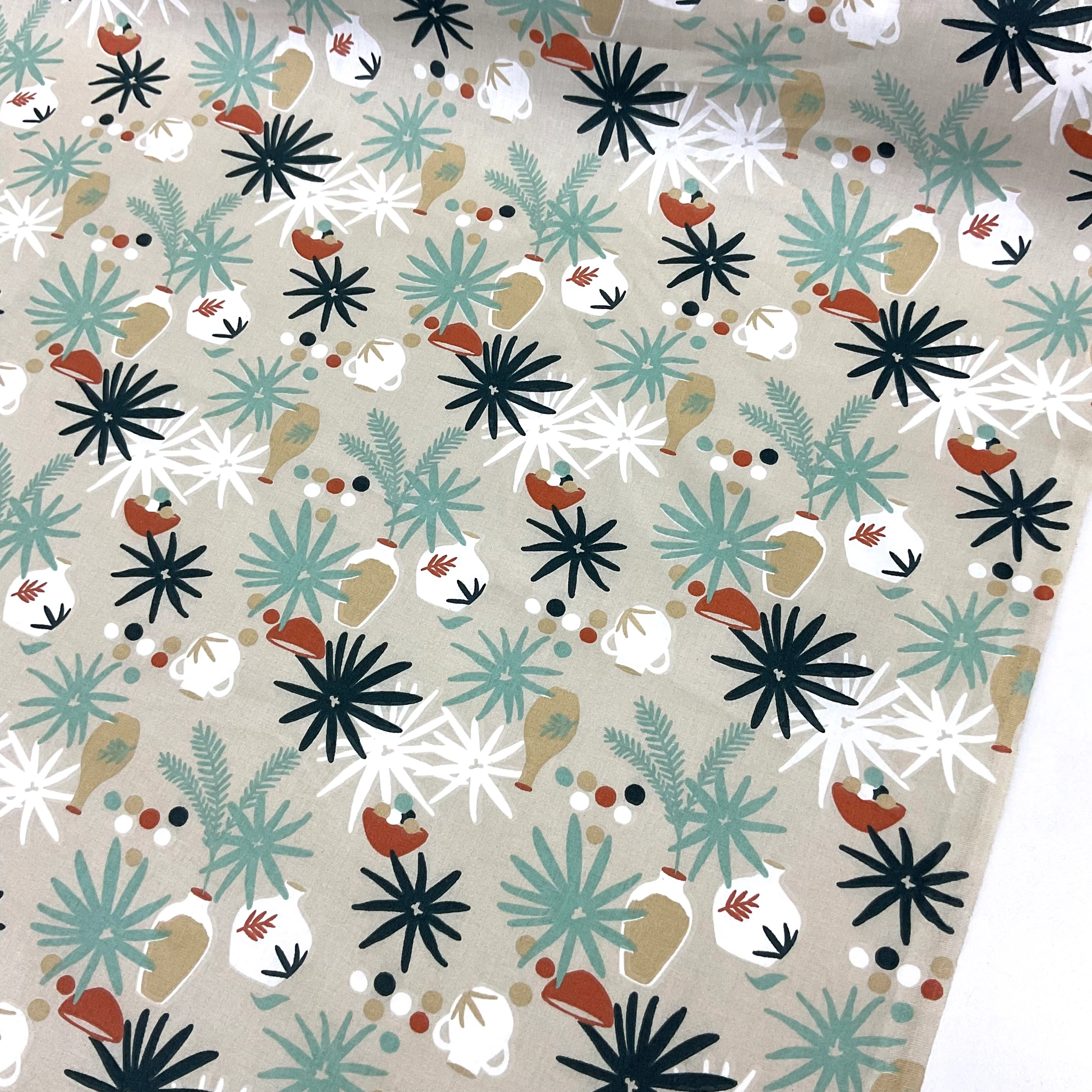 Hafif Depolu Bej Küpler Premium Poplin Kumaş