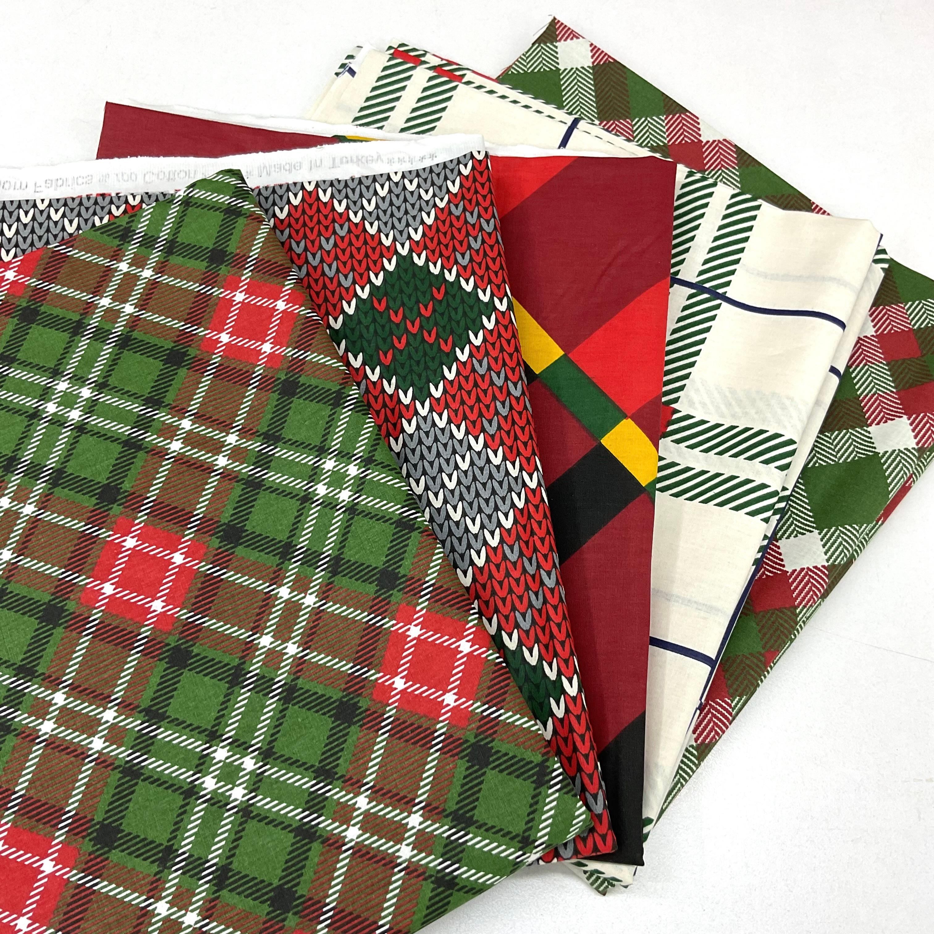 Yılbaşı Ekoseler 50*55 Cm Poplin 5 Adet Parça Kumaş Seti